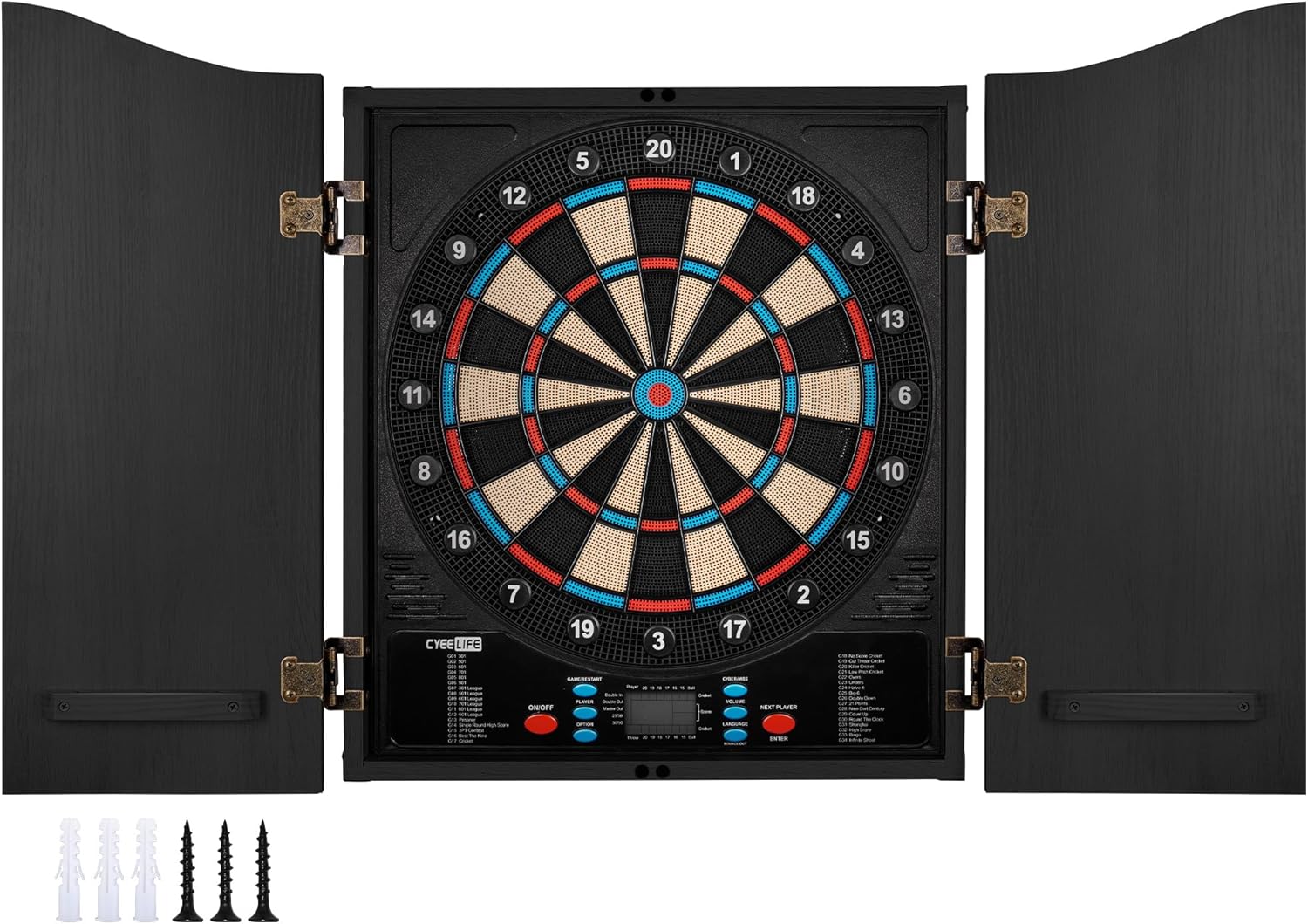 Electronic Dartboard Cabinet Set 8 Player LED 12 Darts 34 Games