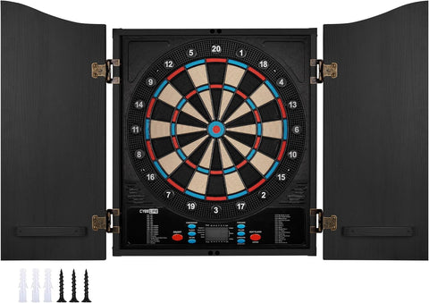 Electronic Dartboard Cabinet Set 8 Player LED 12 Darts 34 Games
