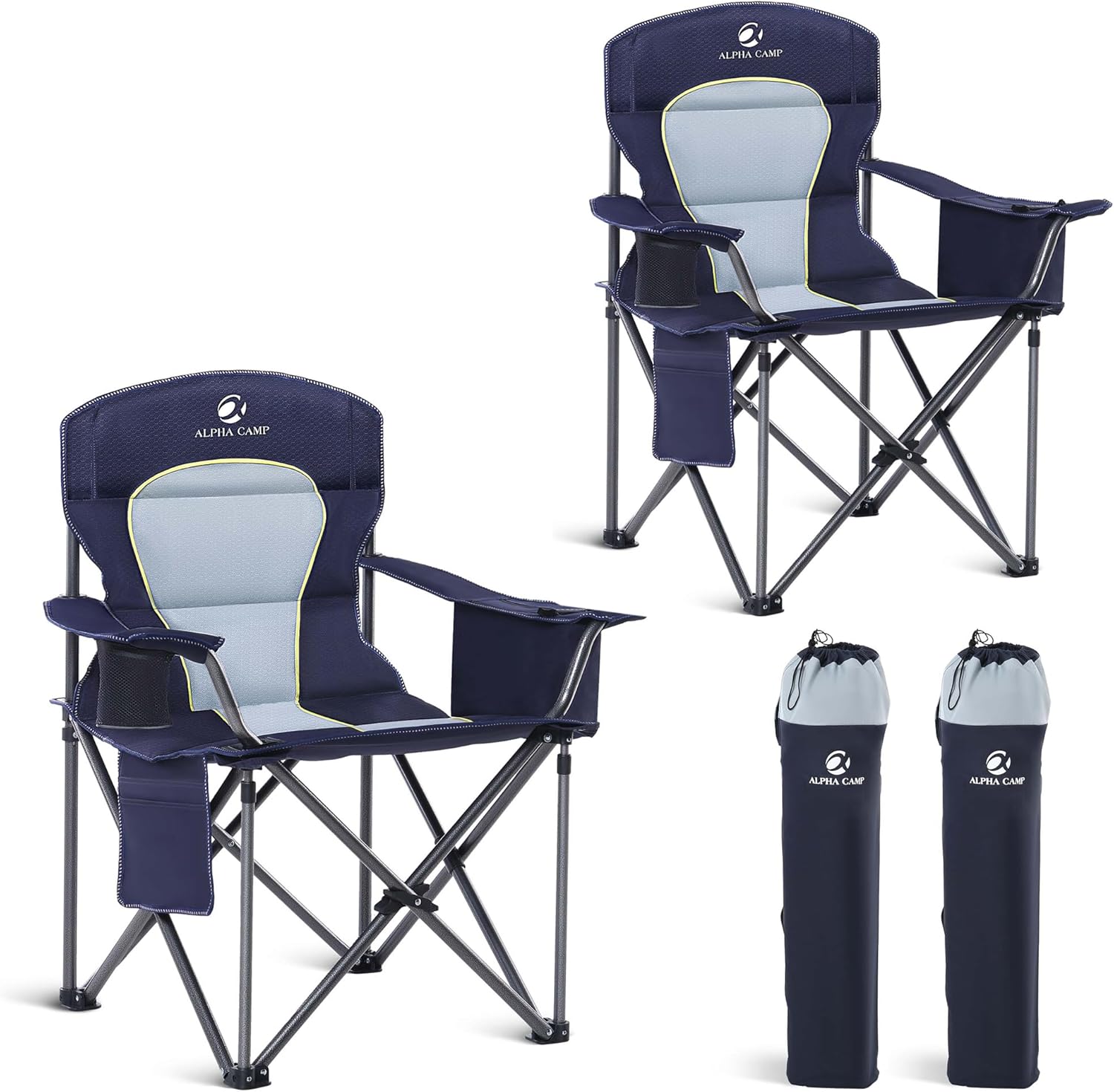 Camping Chairs 2 Pack 200kg Cooler Bag Blue