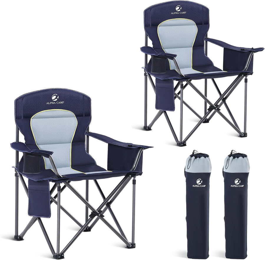 Camping Chairs 2 Pack 200kg Cooler Bag Blue