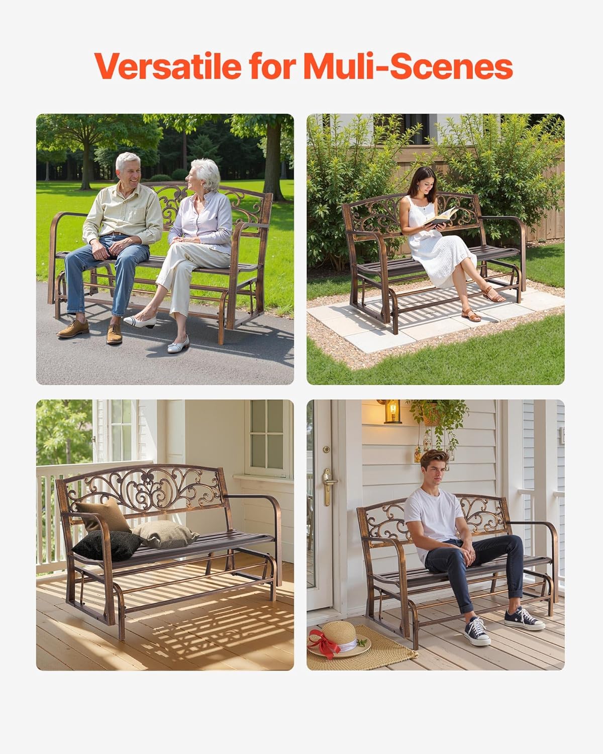 Metal Outdoor Glider Bench 2-3 Seater Patio Garden Rocking Seat