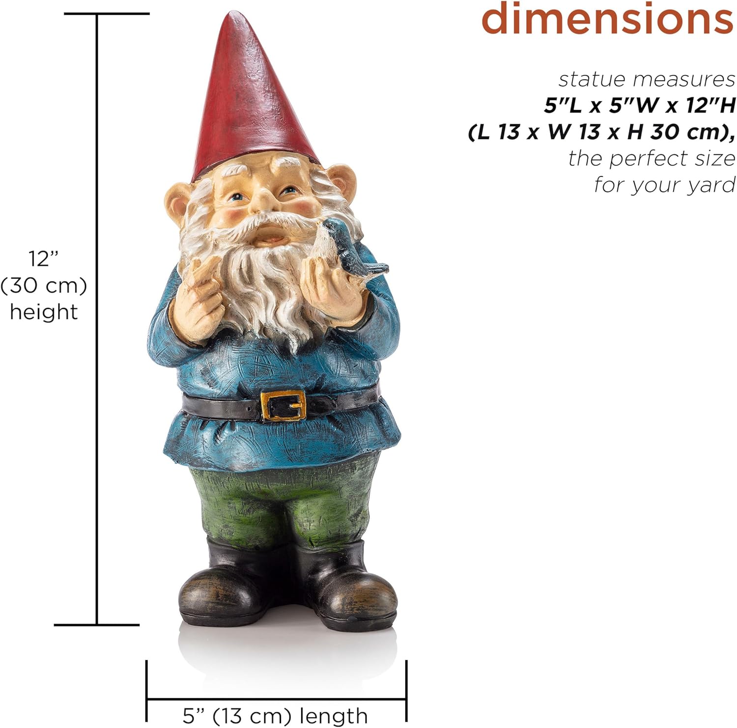 Garden Gnome Statue with Bird Resin Outdoor Yard Decor 30cm