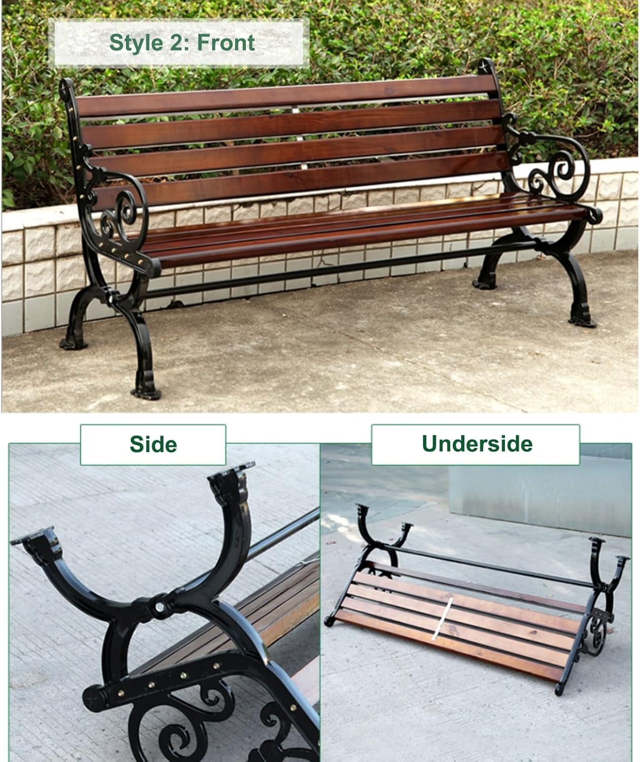 Outdoor Garden Bench Cast Iron Steel Patio Park Bench 120cm Seat