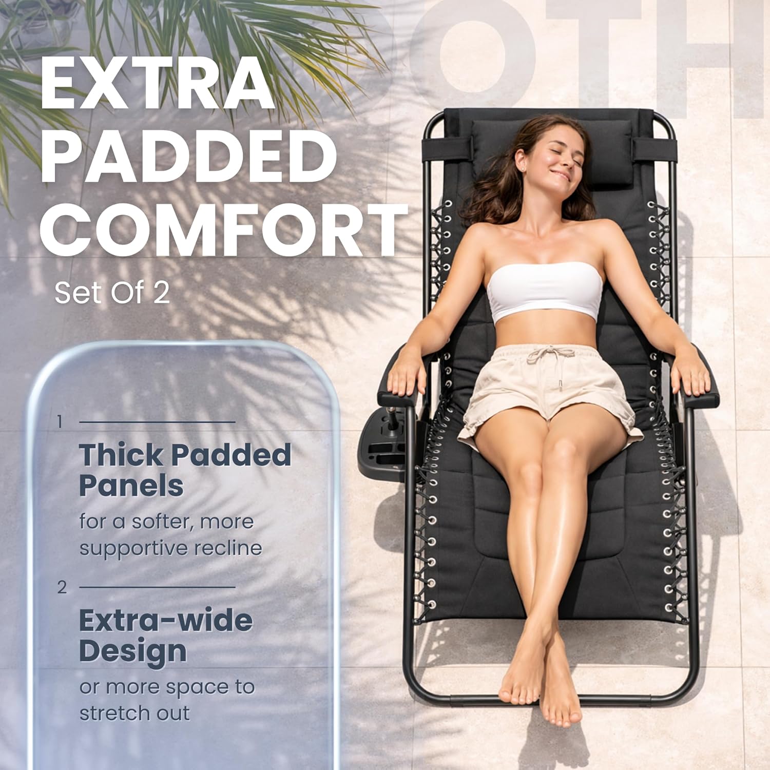 Zero Gravity Chairs Set of 2 Padded Reclining Sun Loungers