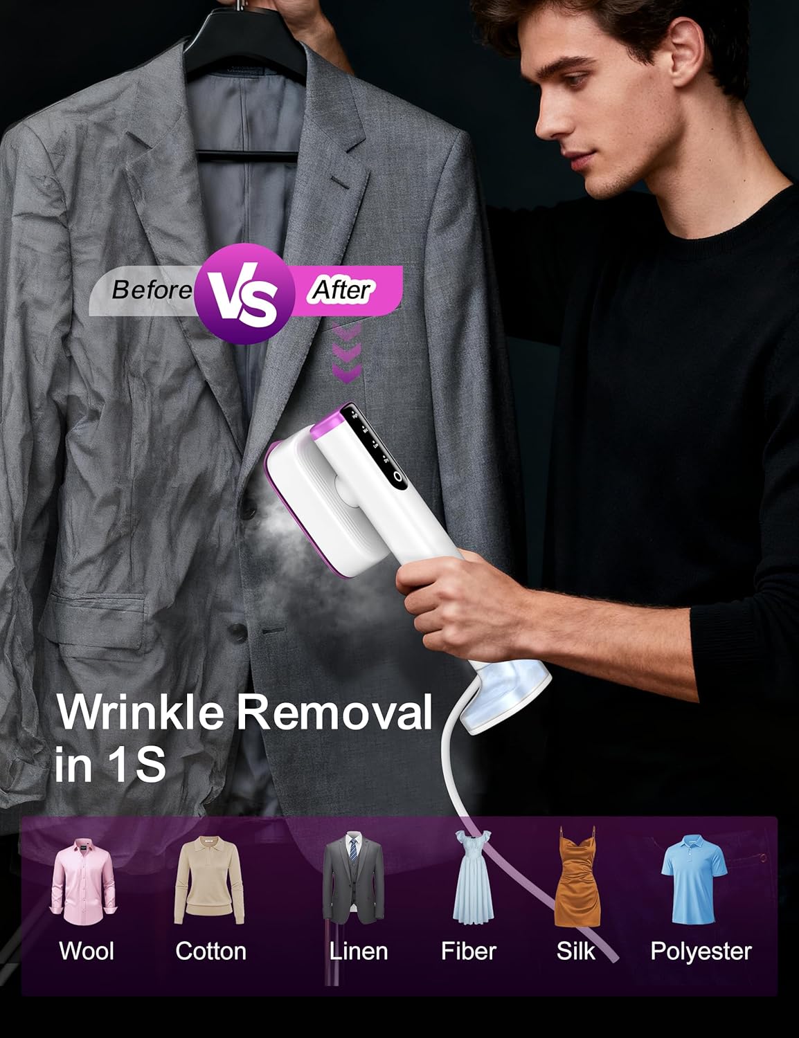 2-in-1 Clothes Steamer 1200W Fast Heat LED Display Travel Iron