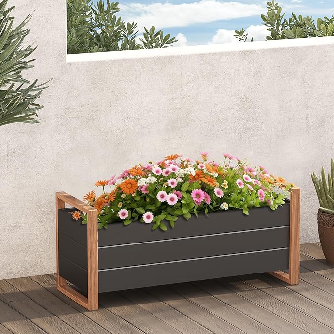 Metal Raised Garden Planter Bed 100cm Green with Drainage
