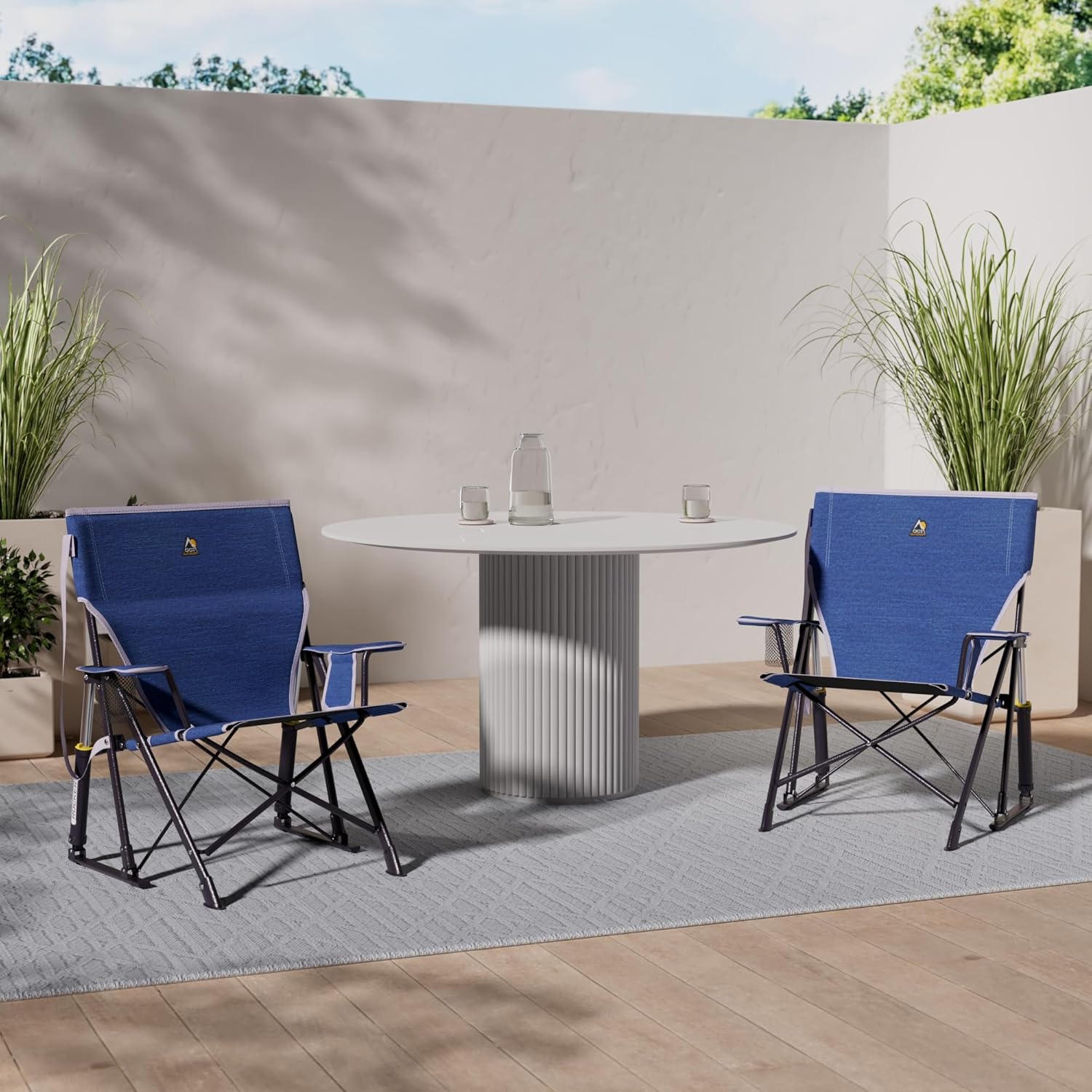 Portable Folding Rocking Camping Chair with Drink Holder Blue