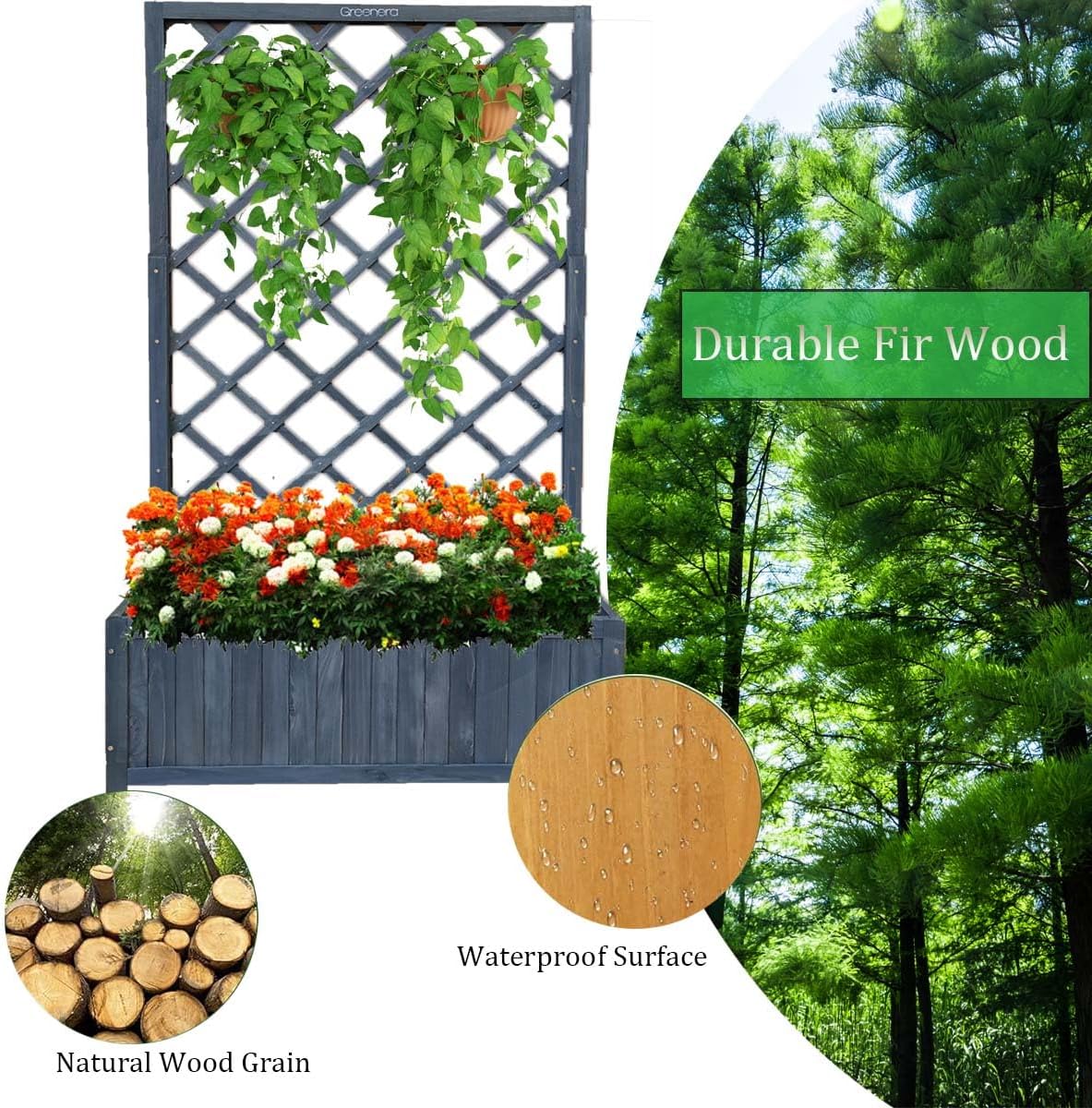 Wooden Planter with Trellis 135cm Grey Raised Garden Box