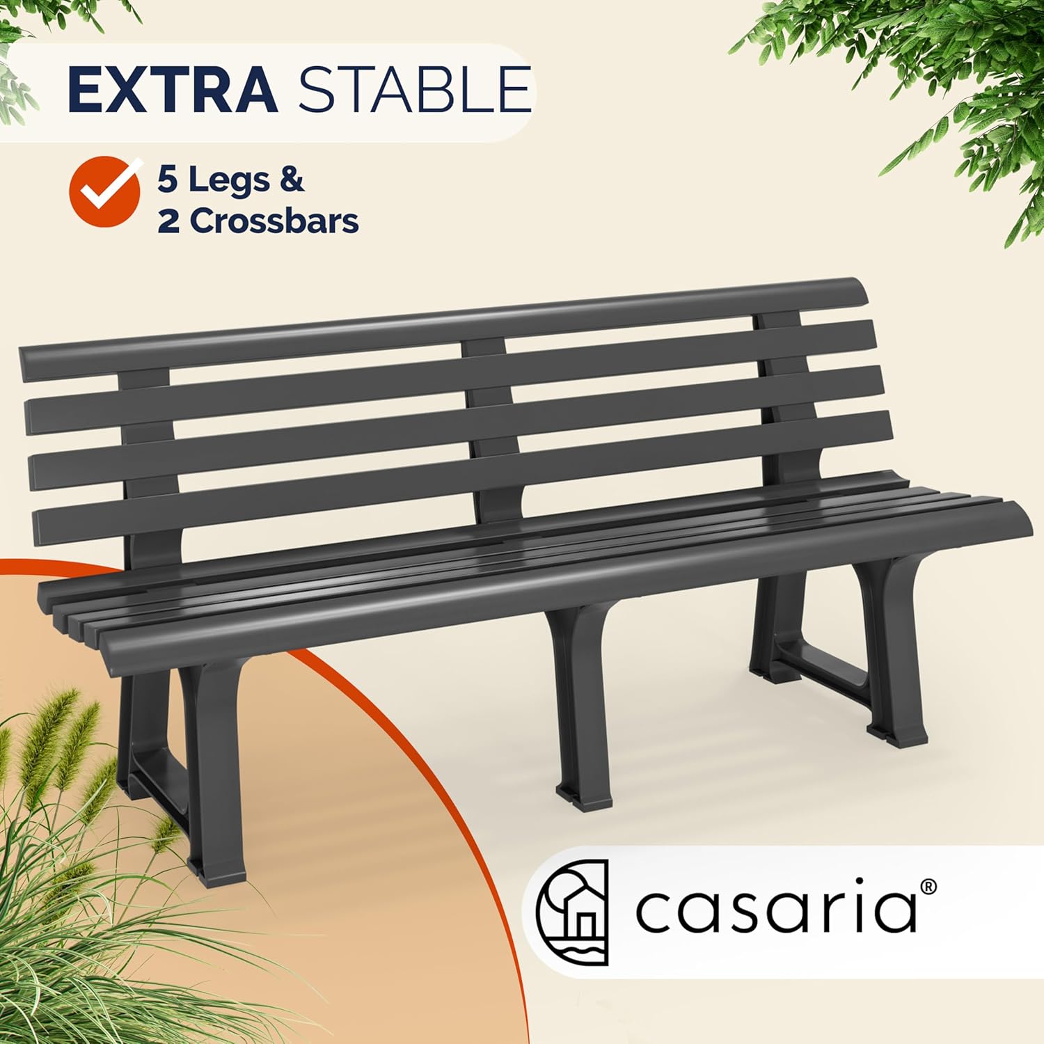 3 Seater Plastic Garden Bench Weatherproof Patio Seat Anthracite