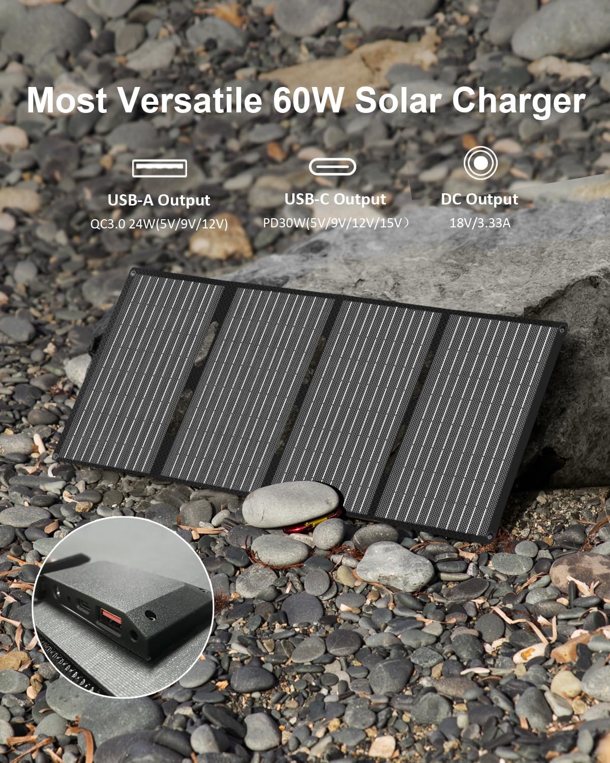 60W Foldable Solar Panel Charger USB C DC Portable ETFE Camping