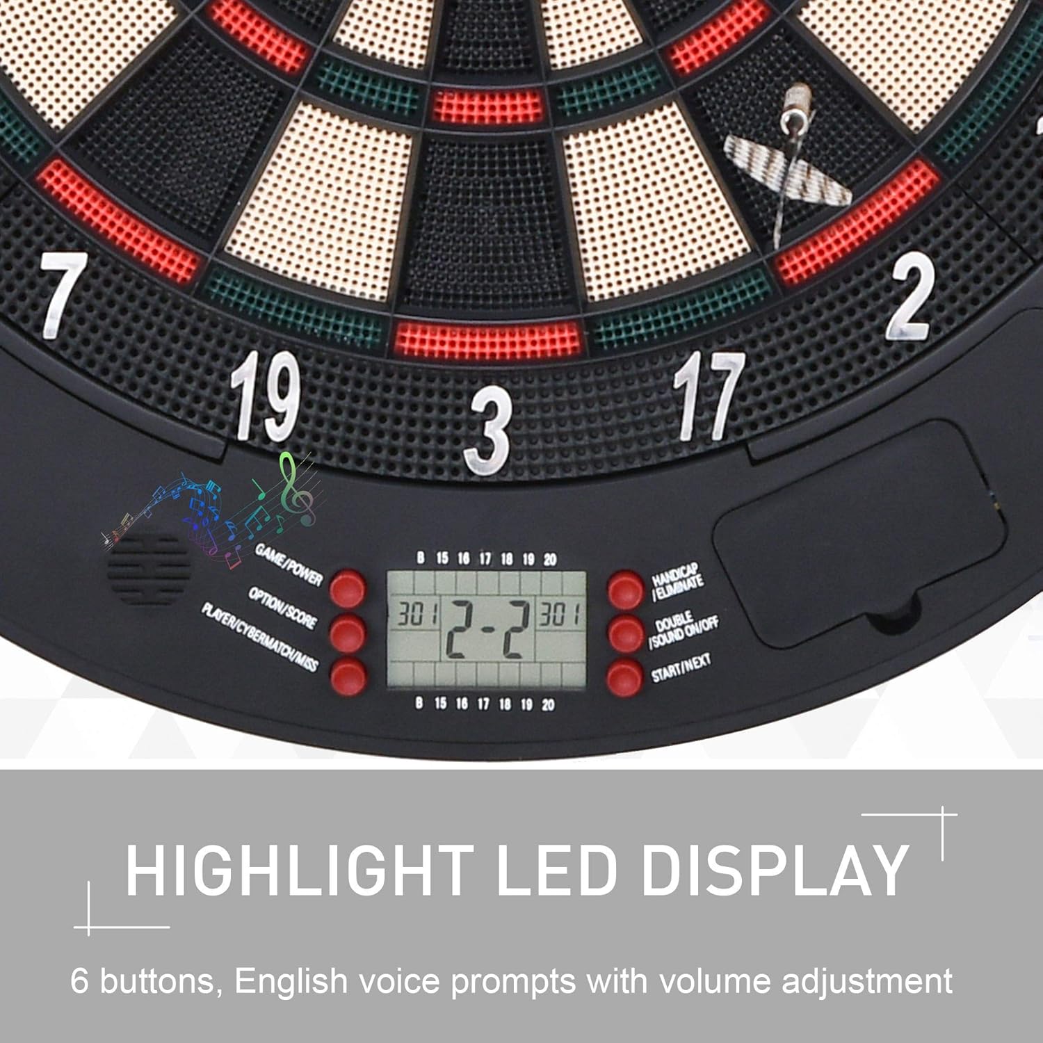 Electronic Dartboard Cabinet Set LCD Scoring 26 Games 6 Darts