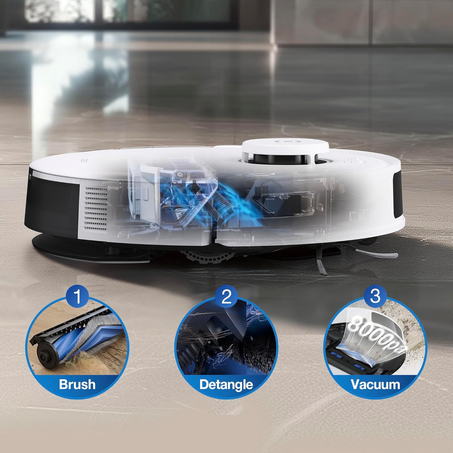 Robot Vacuum Mop 8000Pa LiDAR Mapping 300Min Runtime Pet Hair