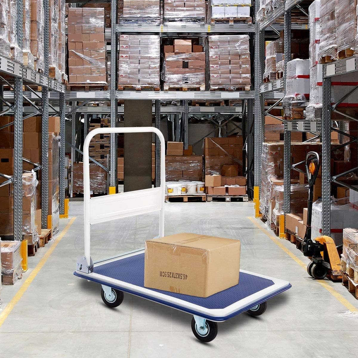 Folding Push Cart Dolly 300KG Flatbed Trolley Blue