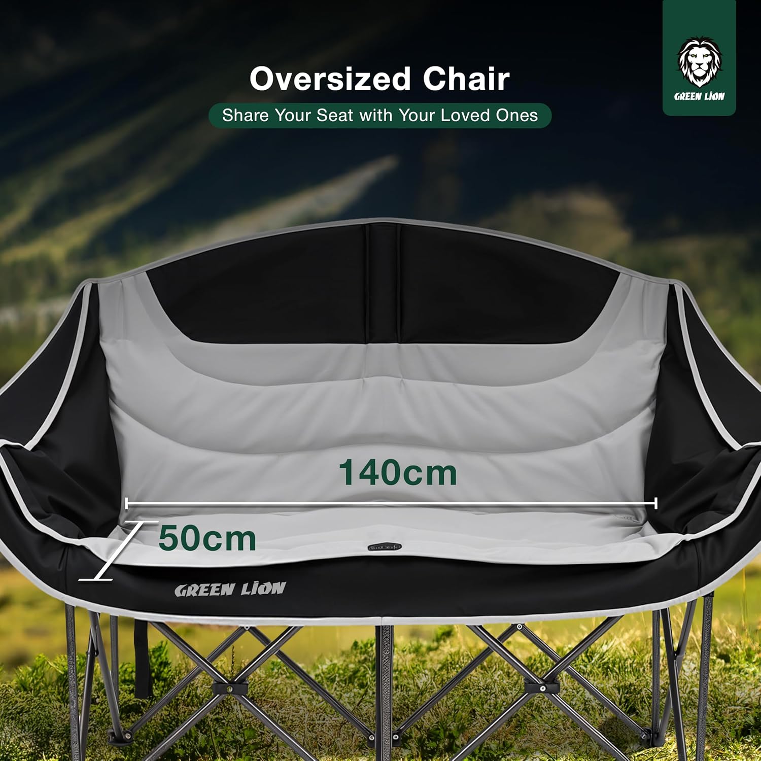 Portable Double Camping Chair Folding Loveseat Grey Black