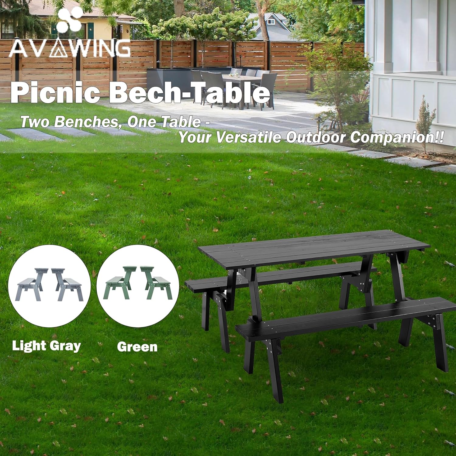 Convertible Wooden Picnic Table with Benches 3 in 1 Folding Set