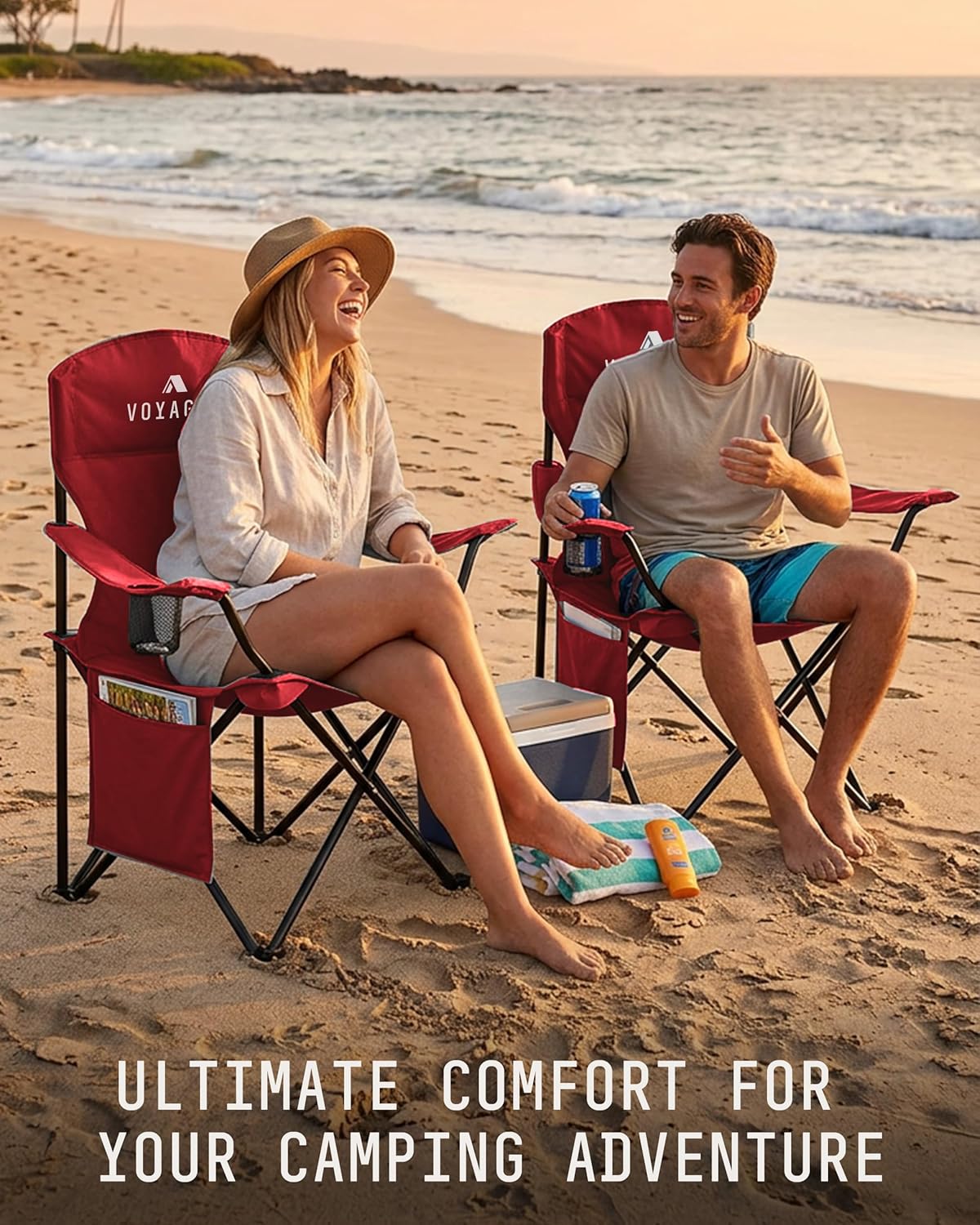 Folding Camping Chairs 2 Pack Cooler Bag Red Portable