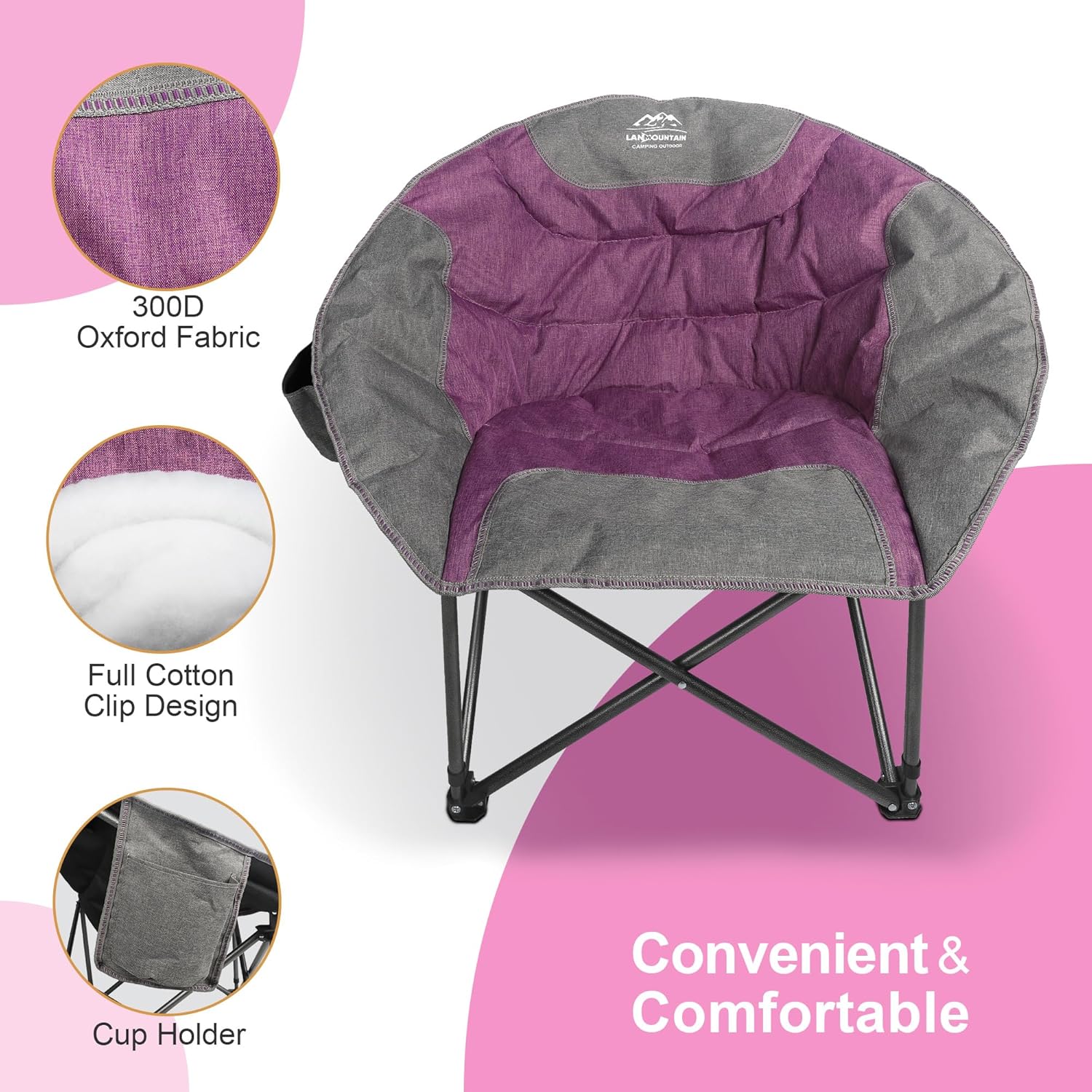 Moon Camping Chair Round Folding Cooler Purple