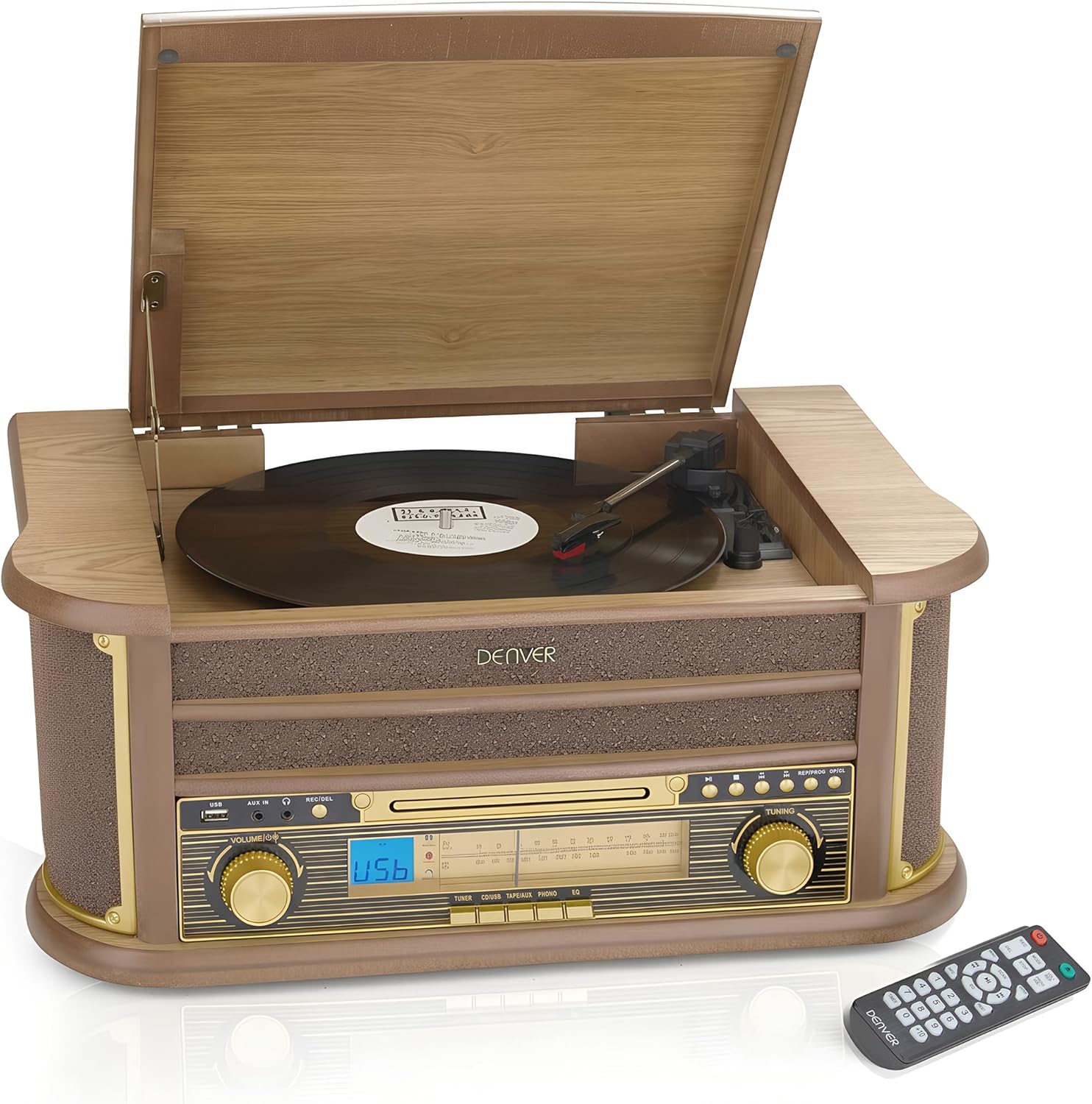 9 in 1 Retro Wooden Record Player CD Cassette Bluetooth System