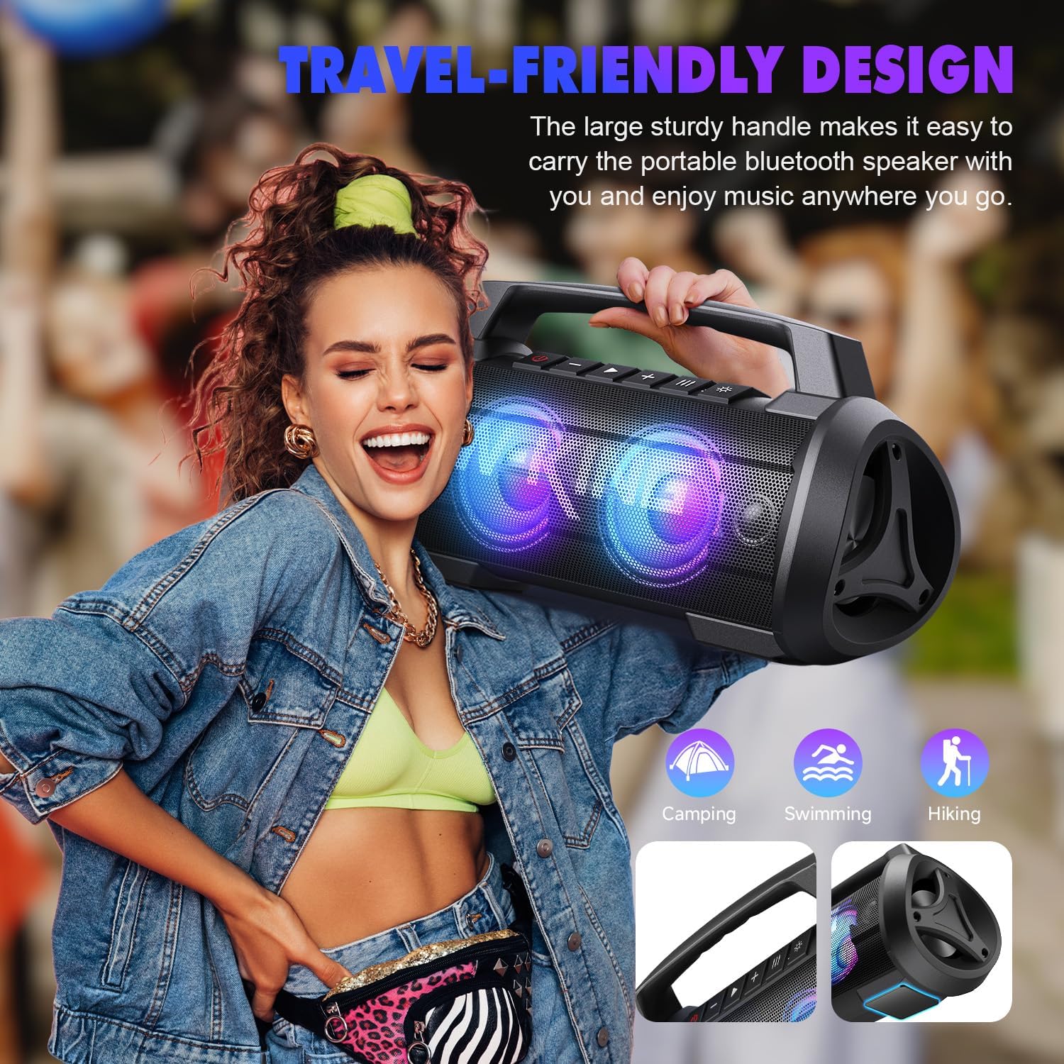120W Bluetooth Speaker Deep Bass Waterproof 42H Play LED