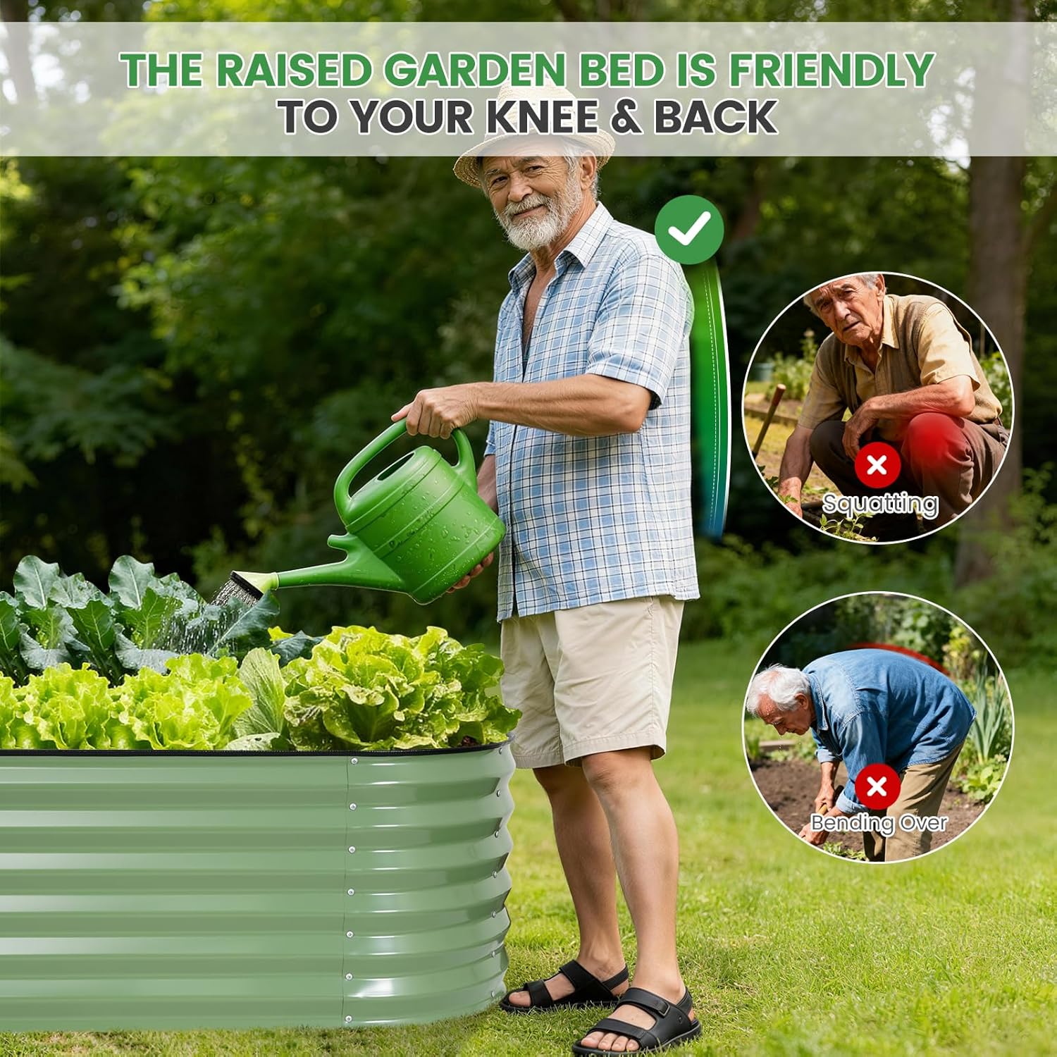 Set of 2 Olive Green Metal Raised Garden Beds 240x60cm