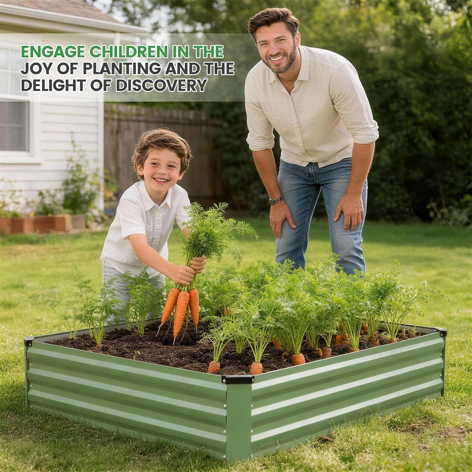 Set of 2 Metal Raised Garden Beds 120x120cm Olive Green
