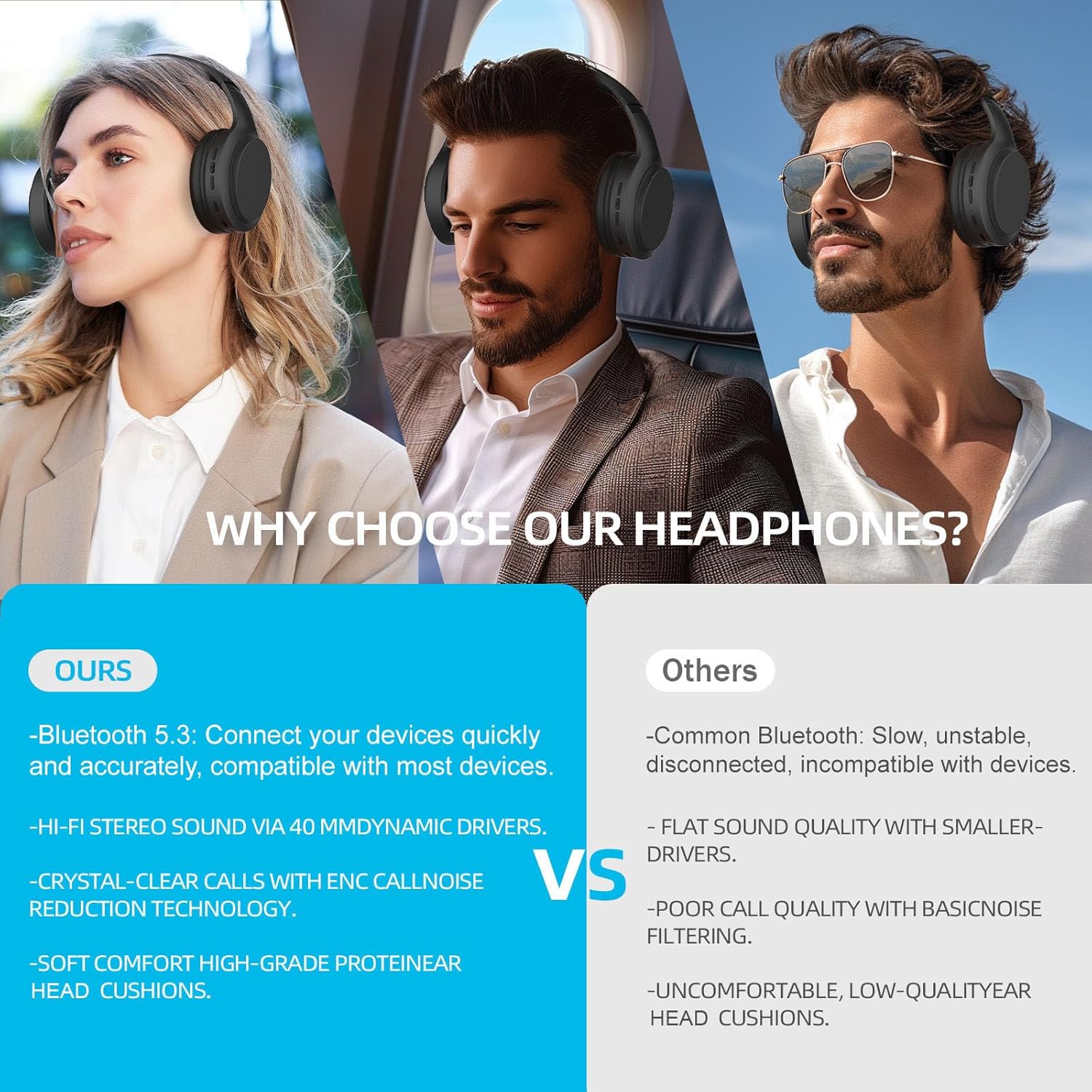 Bluetooth Over Ear Headphones 82H Playtime 3EQ Foldable Mic