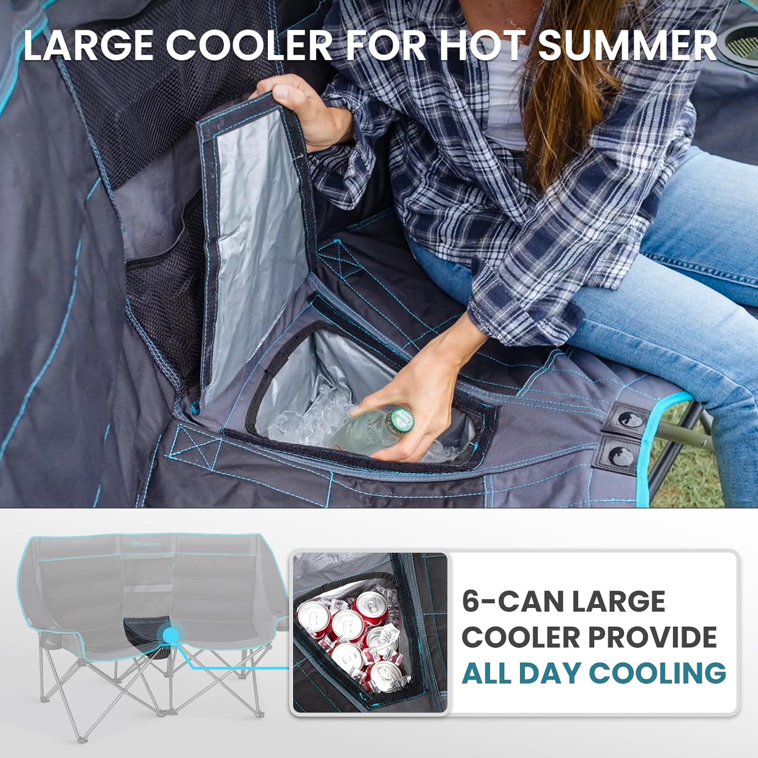 Extra Wide Double Camping Chair Foldable Black