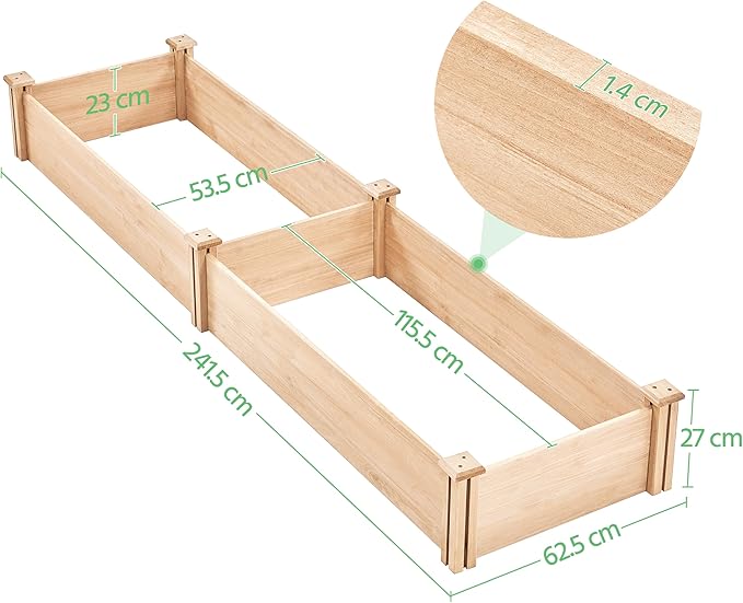 Extra Large Wooden Raised Garden Bed 241cm Divisible Planter