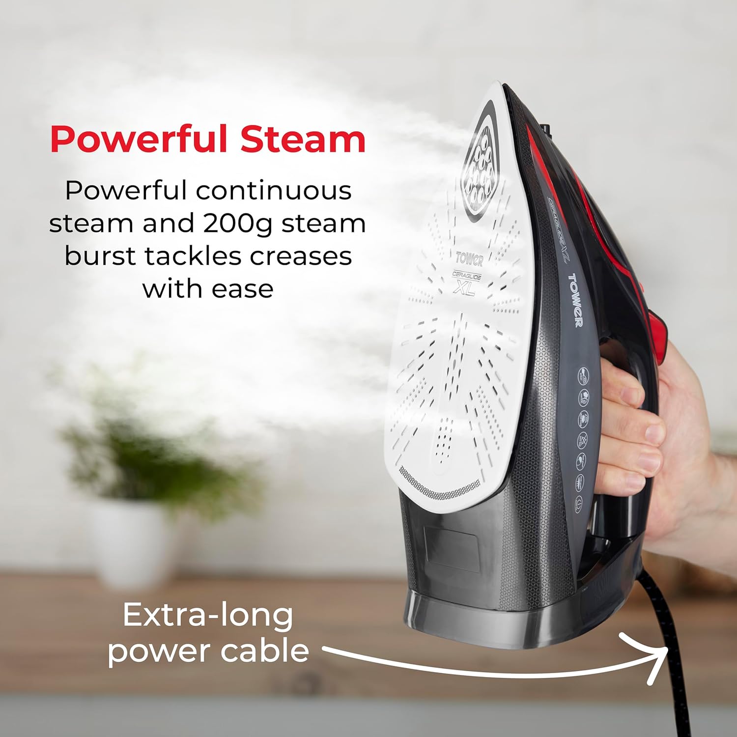 3100W Steam Iron XL Ceramic Soleplate One Temp Anti Drip 350ml