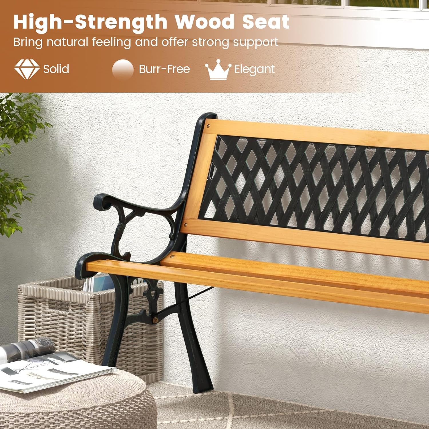 3 Seater Wooden Garden Bench Metal Frame Patio Park Seat