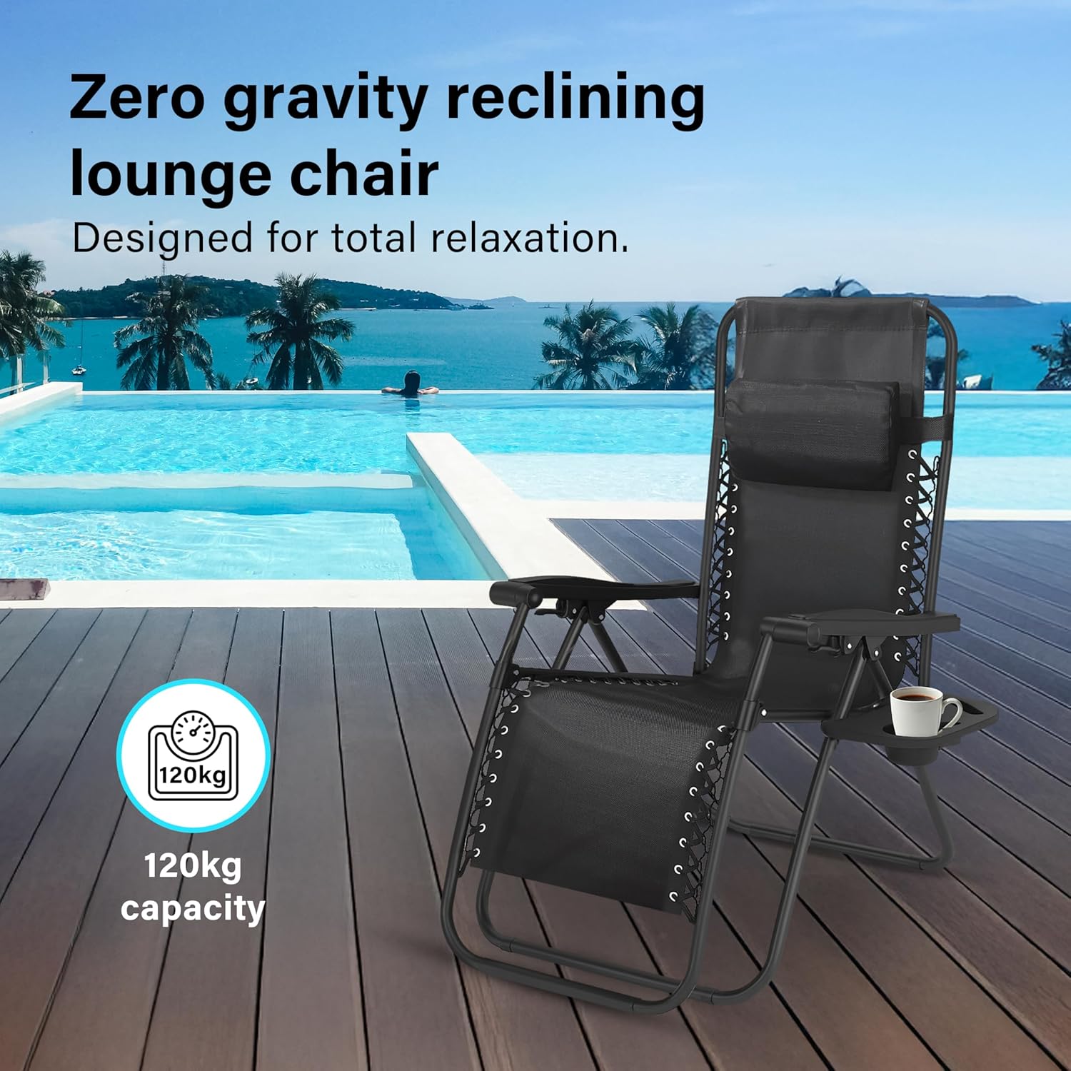 Set of 2 Zero Gravity Folding Lounge Chairs Black