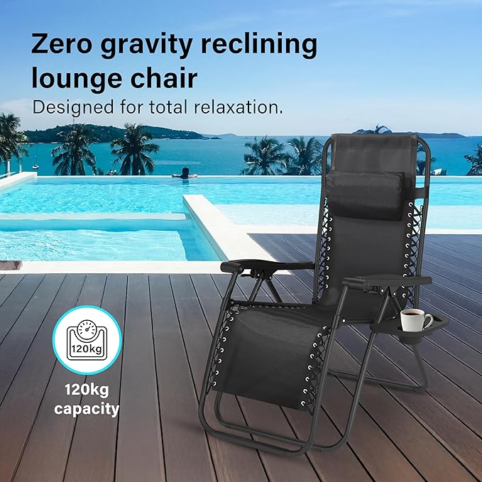 Zero Gravity Folding Lounge Chair Black Adjustable Recliner