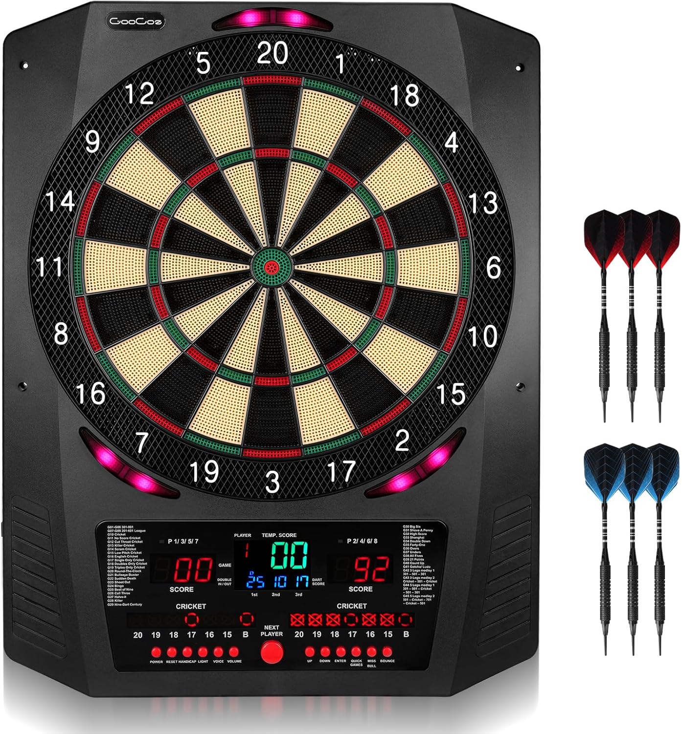 Electronic Dartboard LED Lights 45 Games 474 Modes 6 Darts