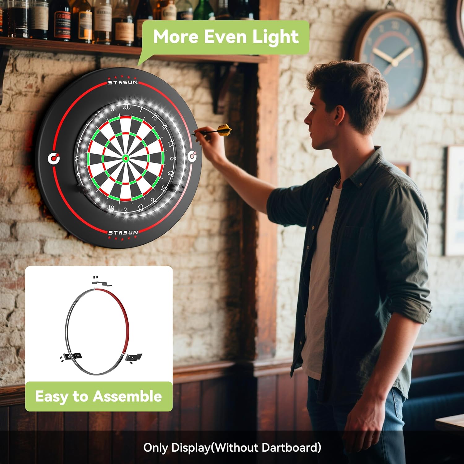 360 Dart Board LED Light Dimmable Magnetic Shadow Free Ring