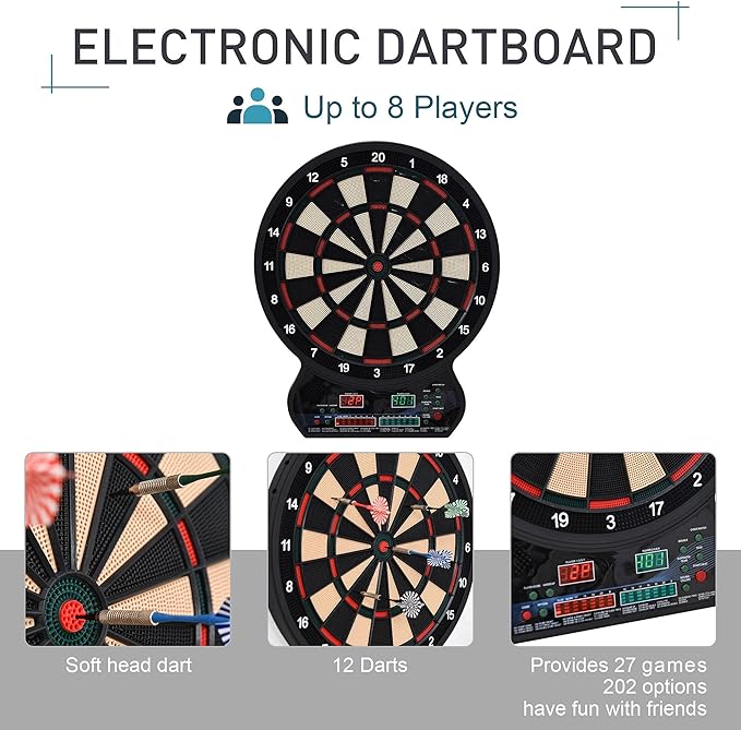 Electronic Dartboard Set LED Auto Scoring 27 Games 12 Darts