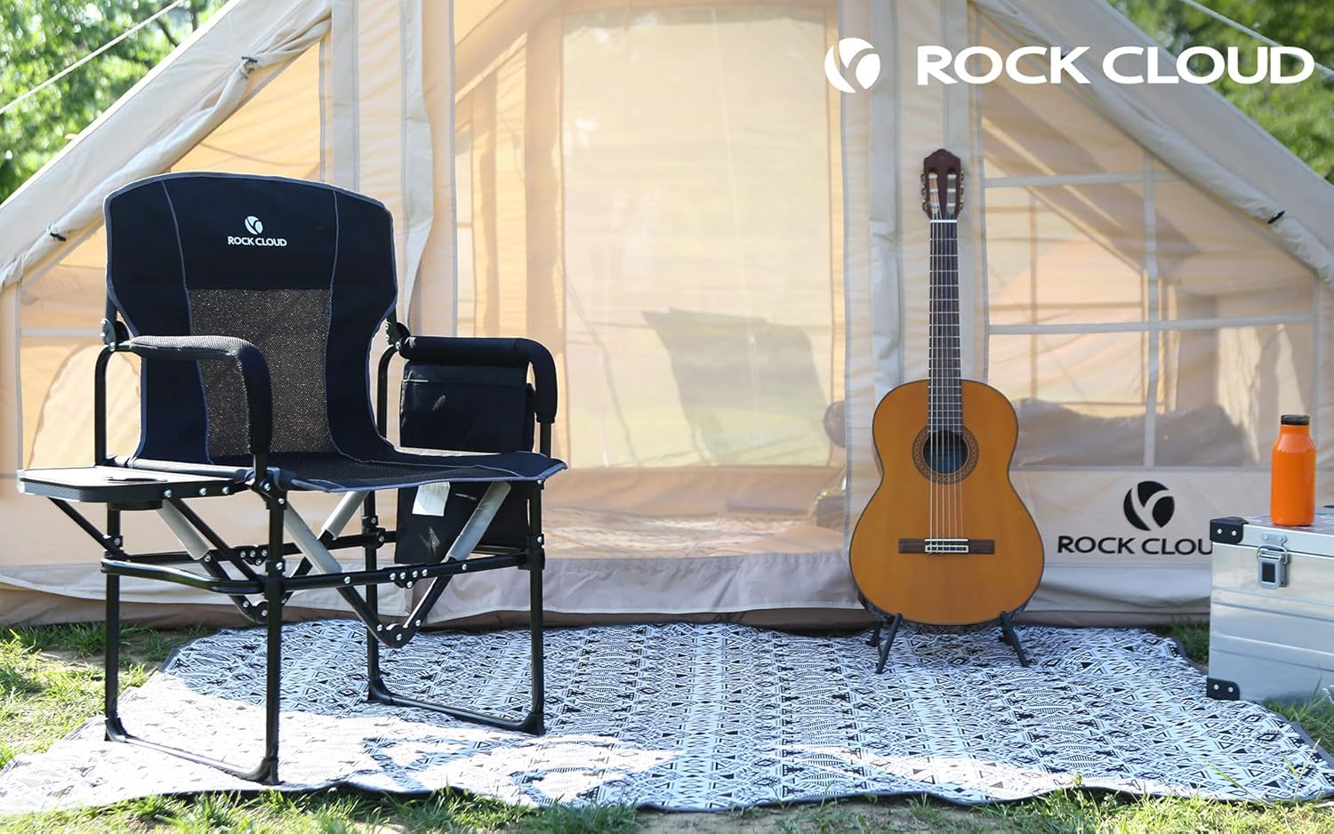 Folding Camping Chair with Side Table Portable Black