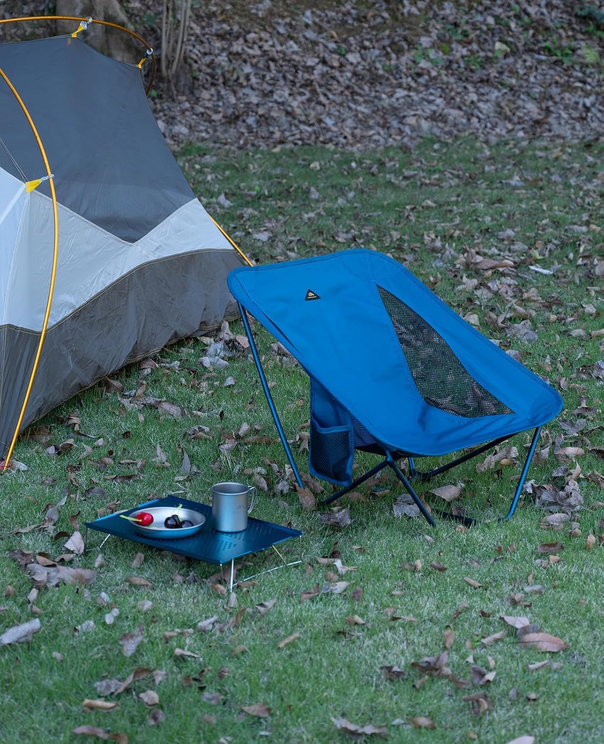 Ultralight Low Camping Chair with Side Pocket Blue