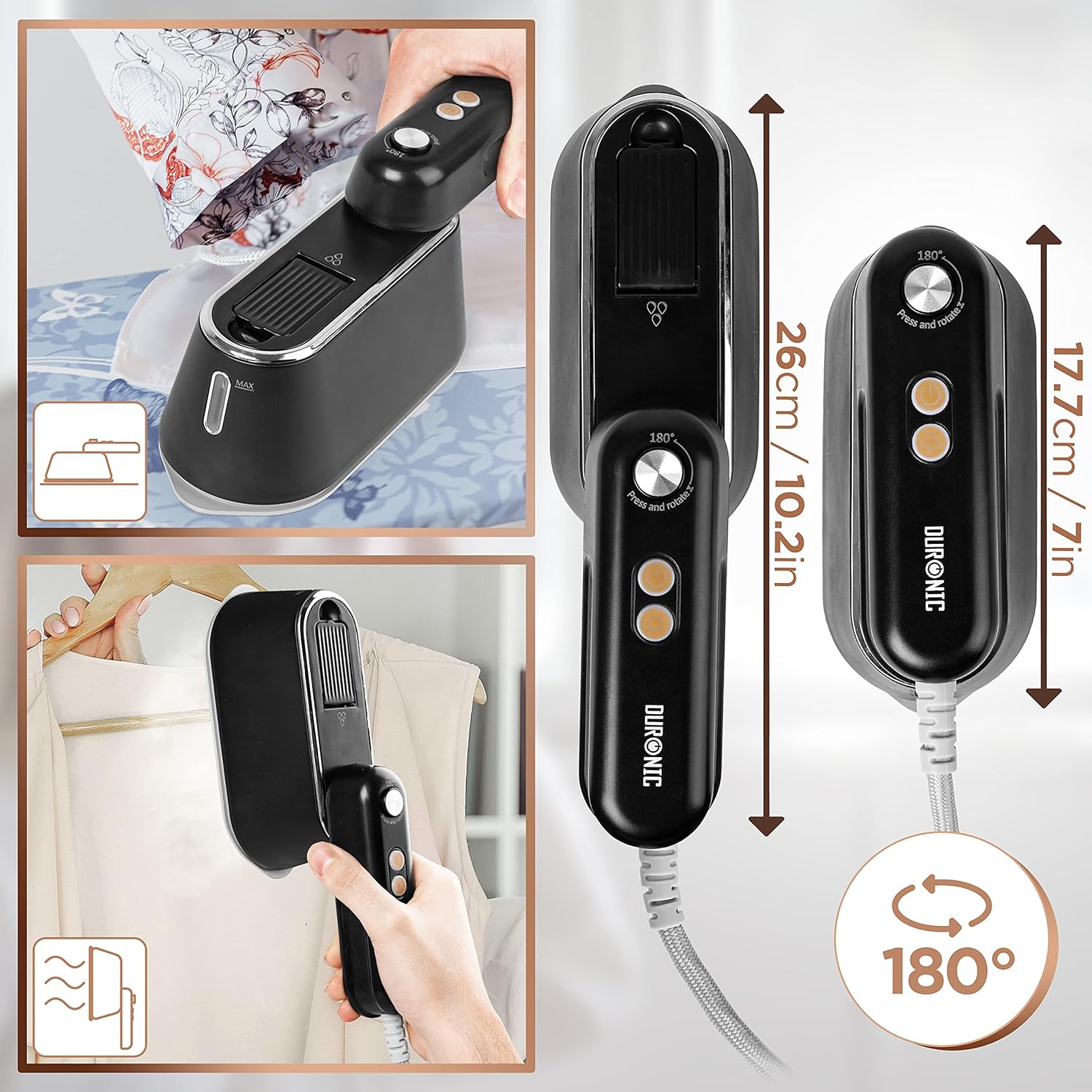 Travel Steam Iron Handheld 2in1 Fast Heat 45s Compact Wrinkle Remover