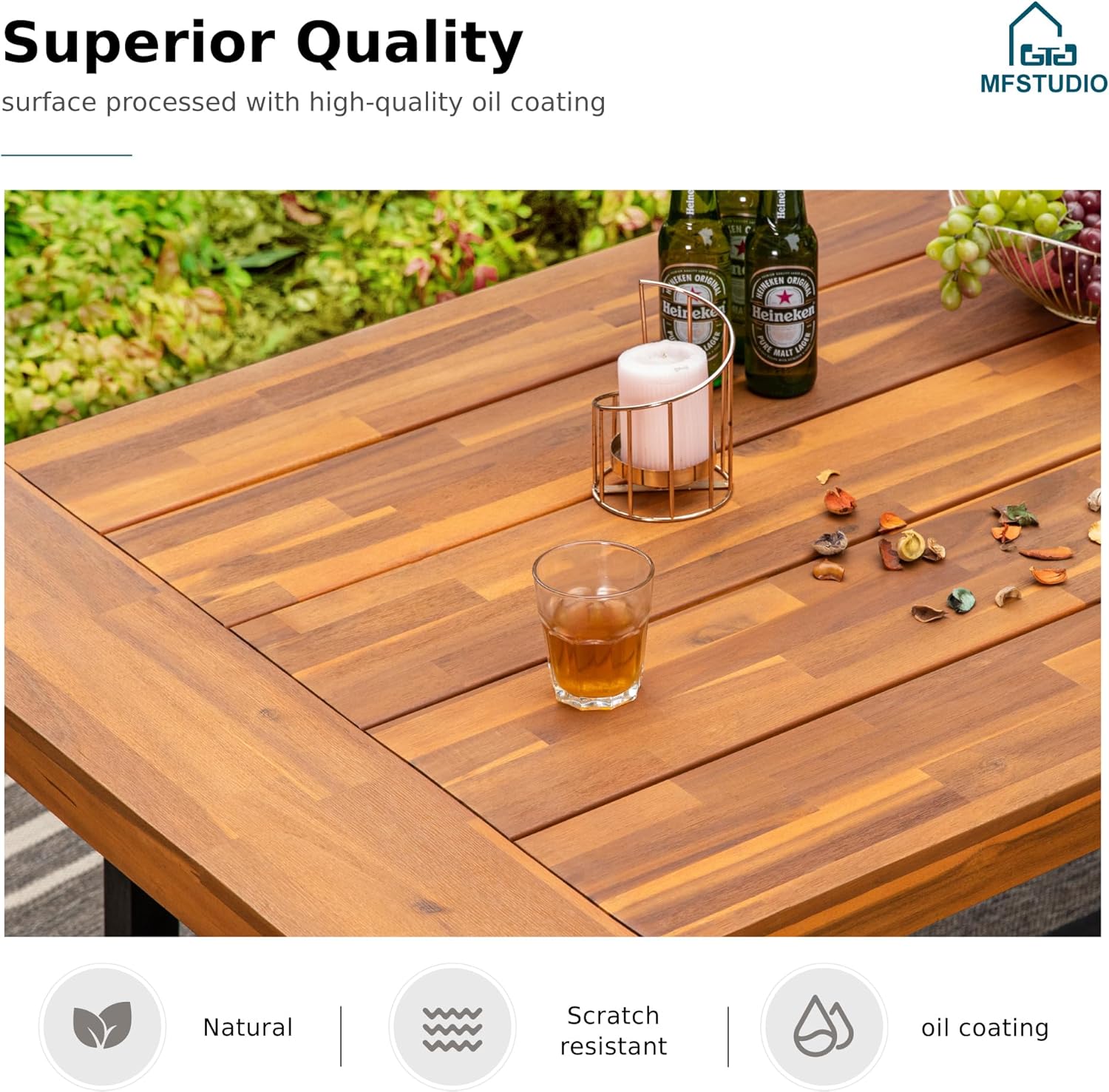 3 Seater Acacia Wooden Garden Bench 160cm Outdoor Patio Bench Seat