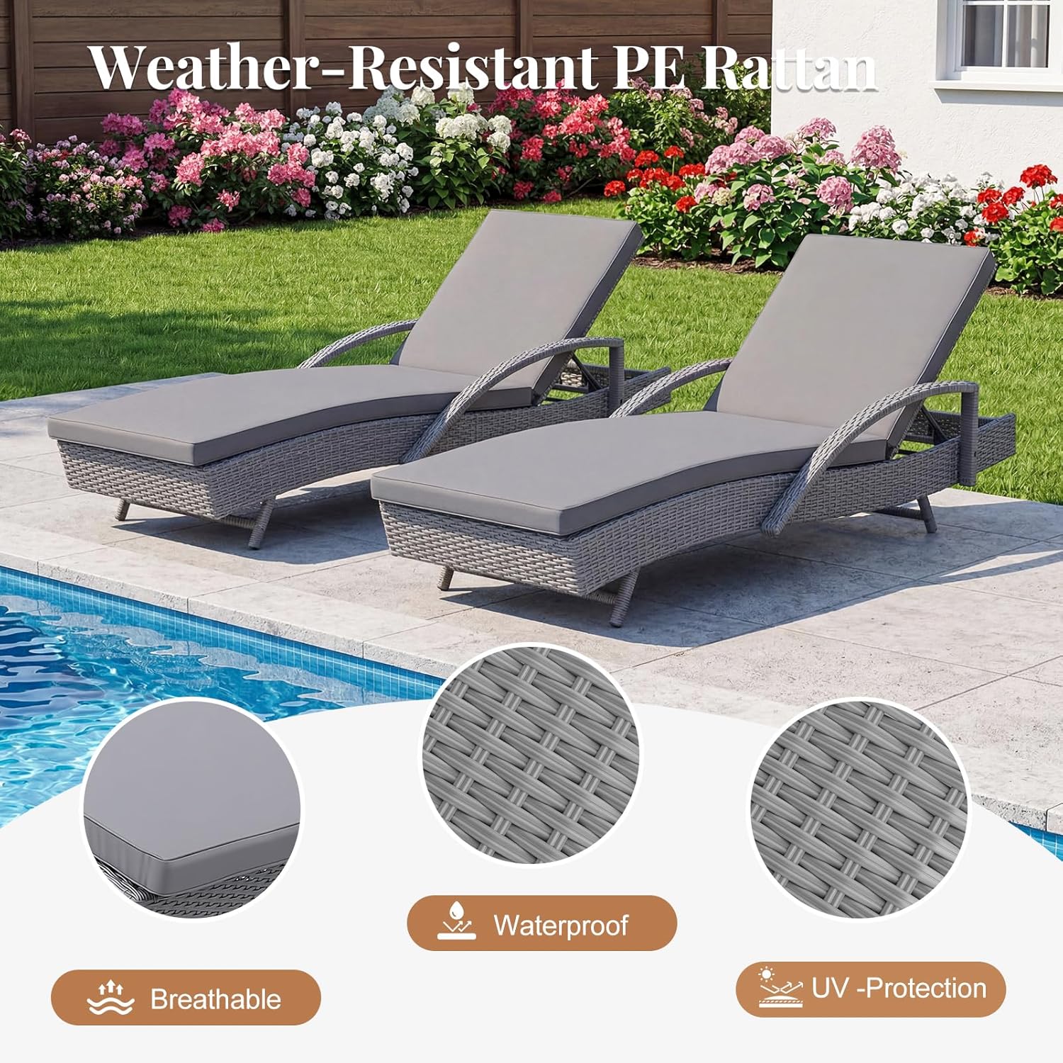 Rattan Sun Lounger Recliner Bed with Cushion Garden Grey