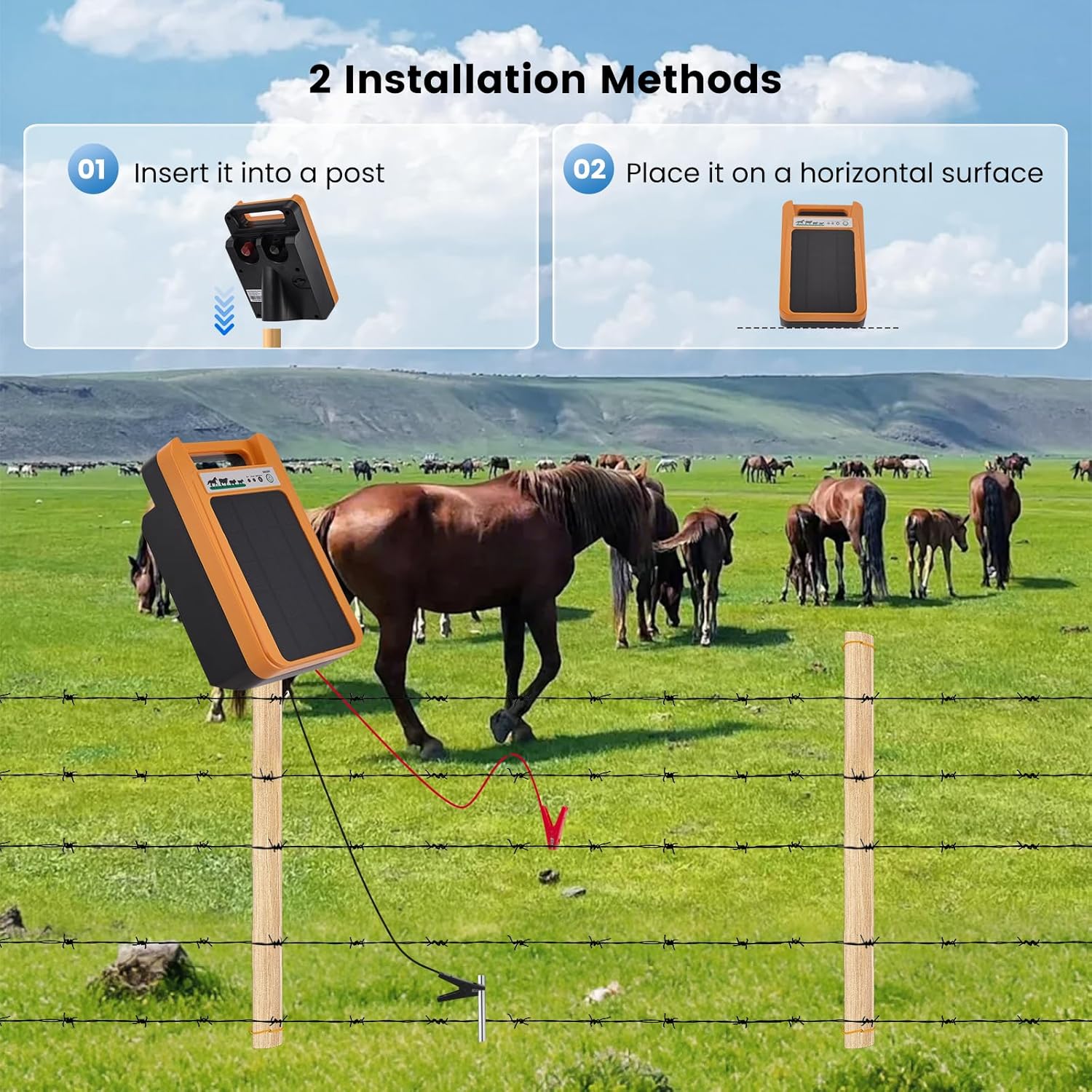 Solar Electric Fence Charger 10 Mile 30 Acre 10400mAh