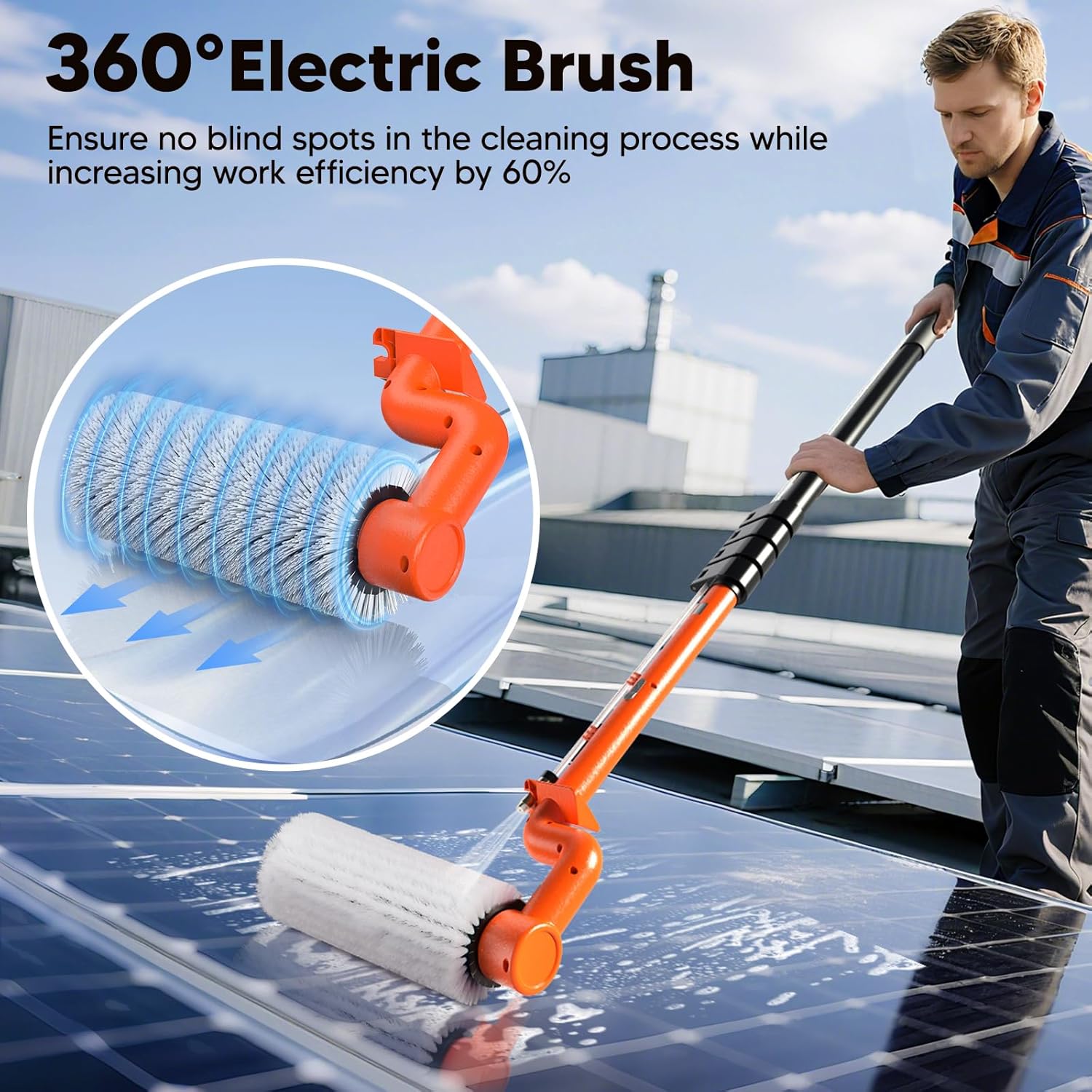 6.2M Electric Solar Panel Cleaning Kit Water Fed Pole Brush