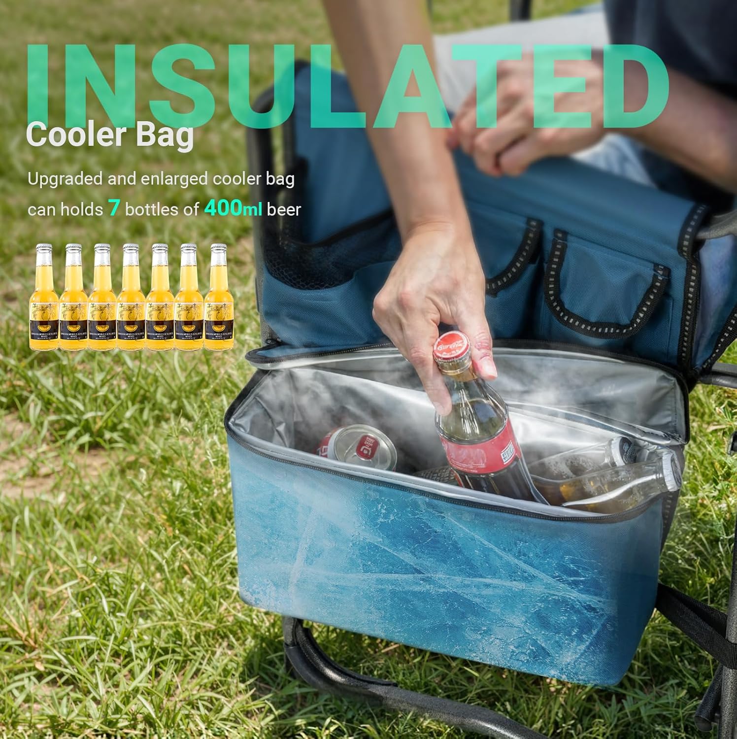 Set of 2 Heavy Duty Folding Camping Chairs 180kg Cooler Table