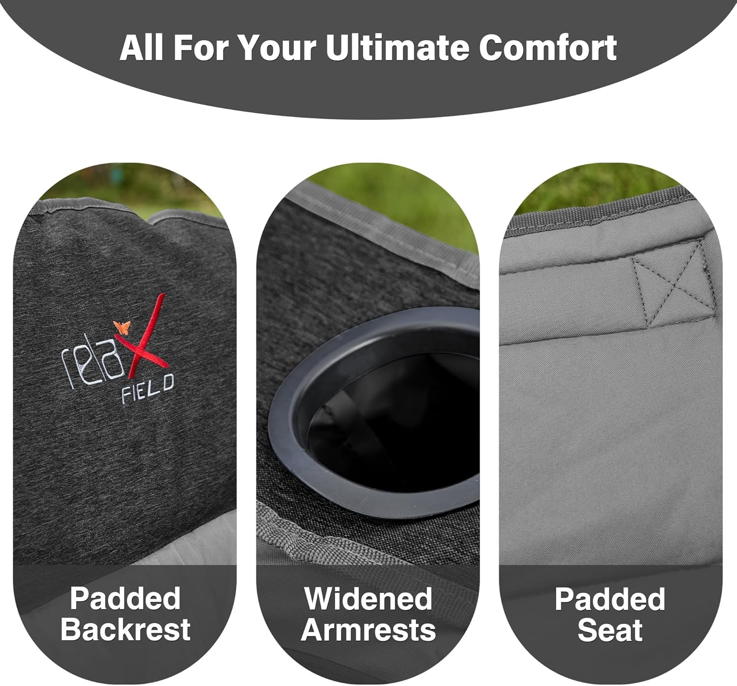 Set of 2 Oversized Padded Camping Chairs 227KG Black