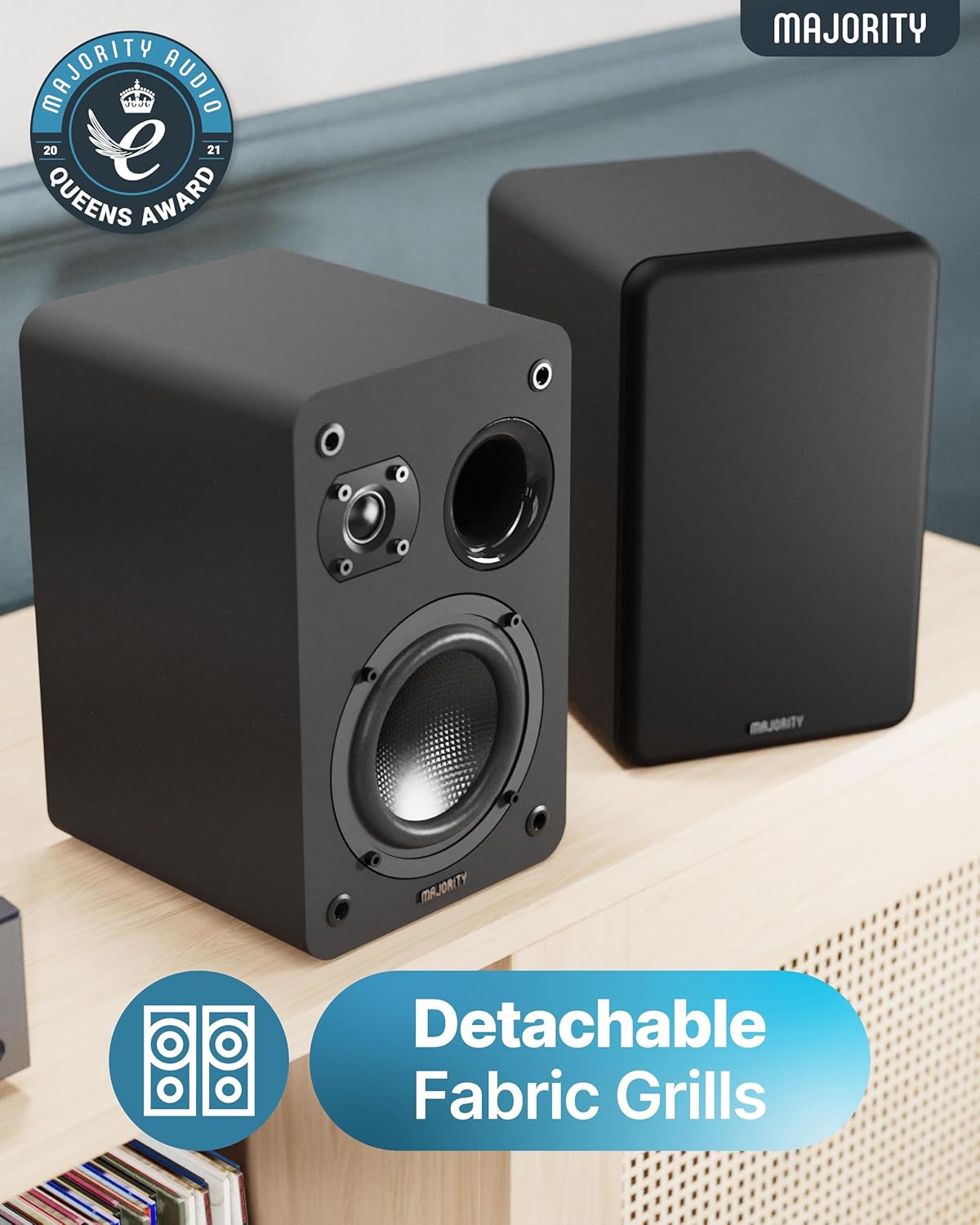 HiFi Bookshelf Speakers Pair Passive Stereo 60W Wooden Audio