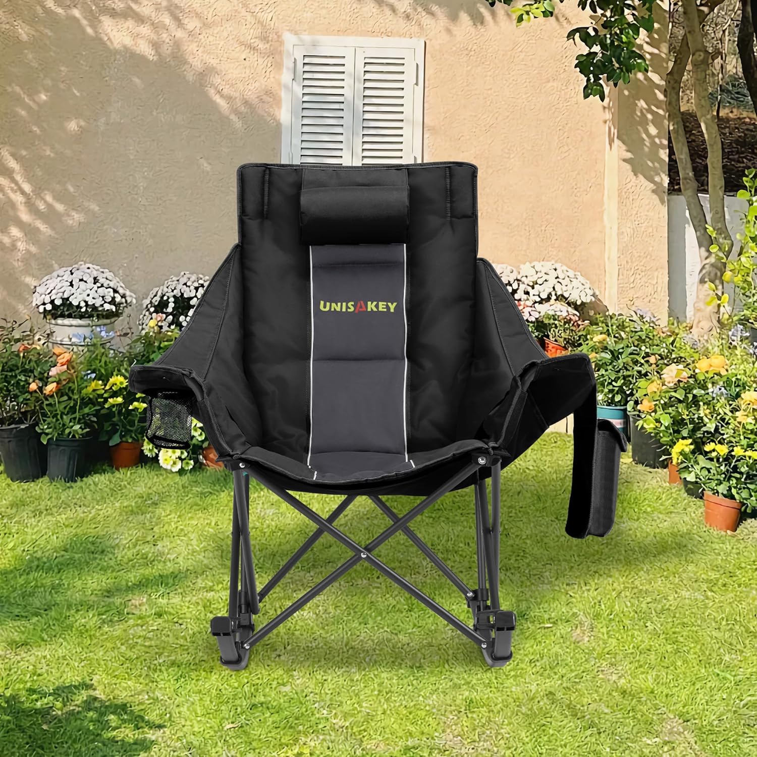 Oversized Rocking Camping Chair with Headrest 400LB Grey
