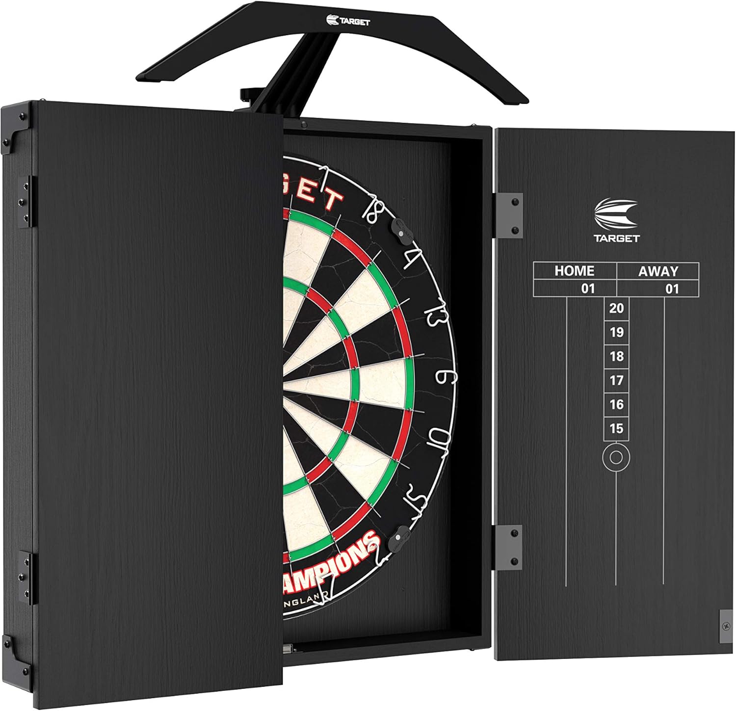 Dart Board Cabinet Set LED Light Scoreboard 2 Darts Home Game