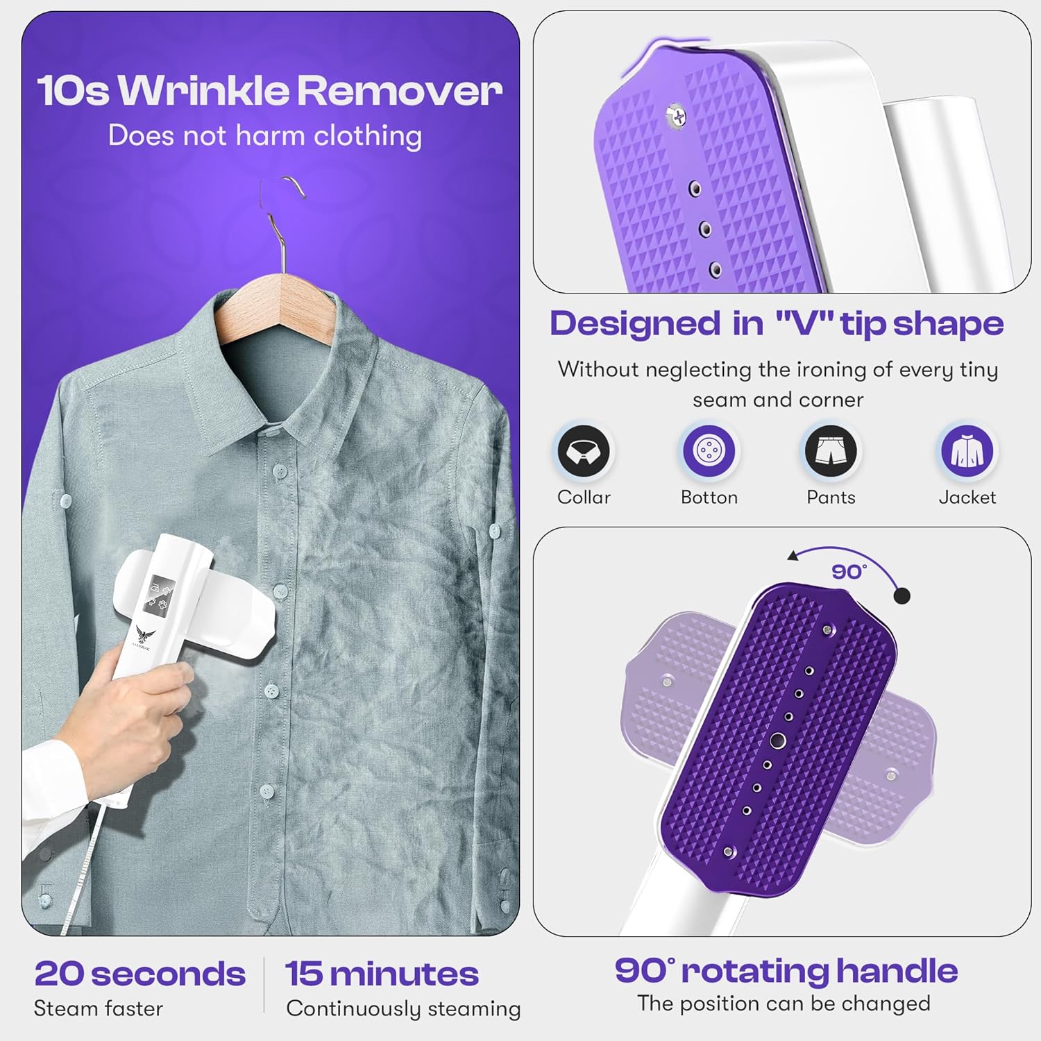 Dual Voltage Travel Garment Steamer 1200W 20s Heat LCD