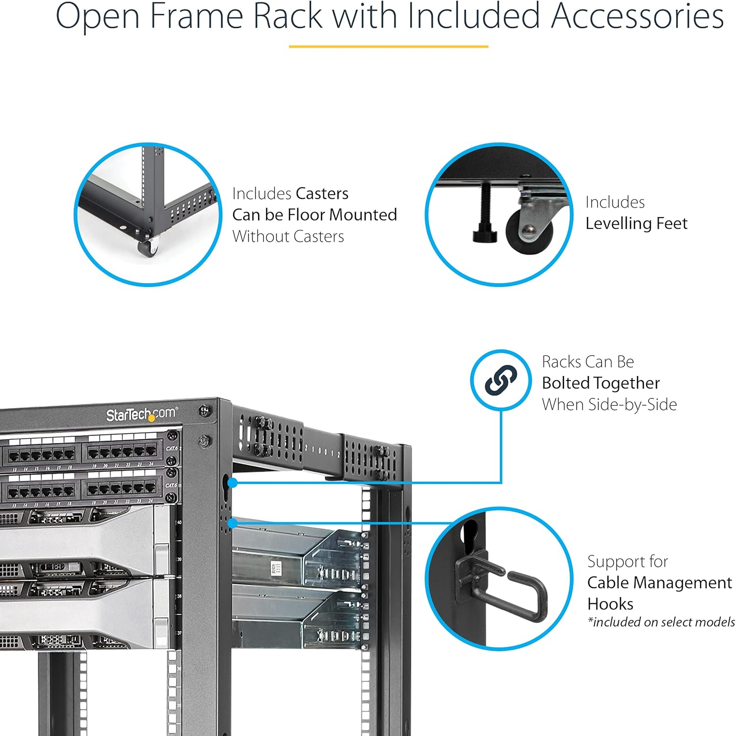 15U 4 Post Mobile Open Frame Server Rack with Wheels