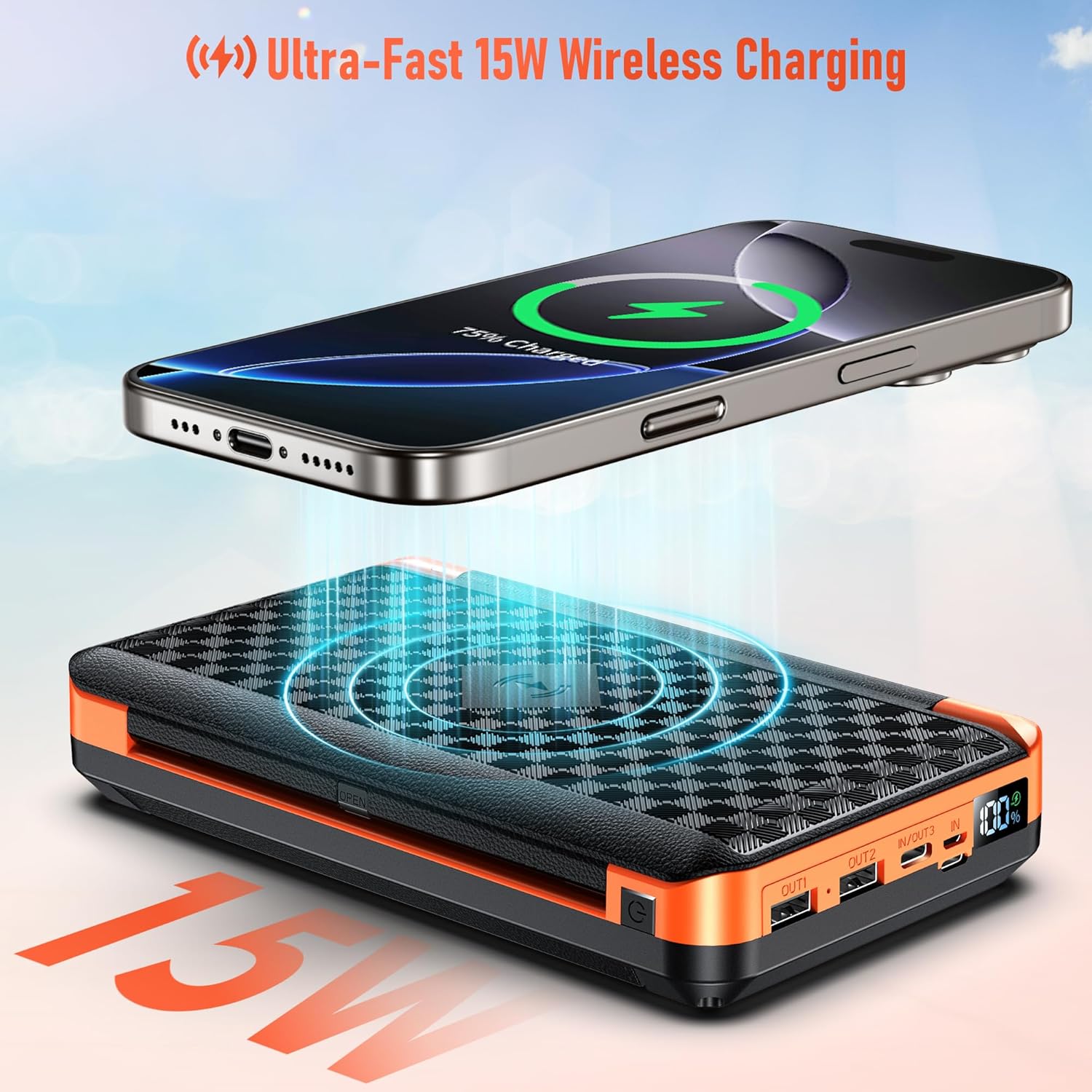 63200mAh Solar Power Bank Wireless Charger 22.5W Fast Charge